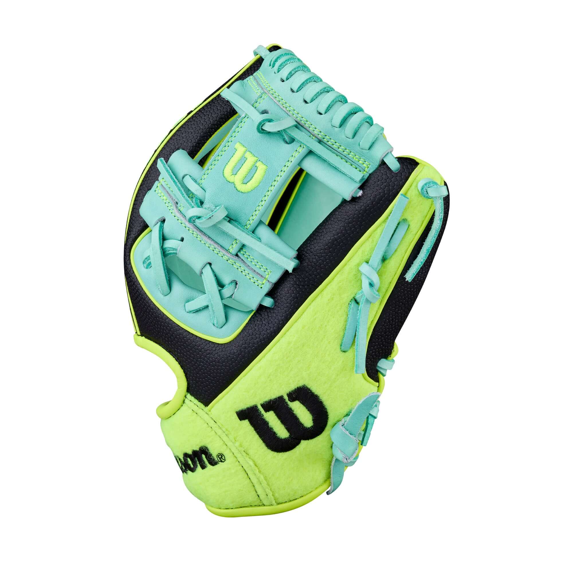 Wilson 2025 Tennis A2000 1786SS 11.5” glove close-up thumb detail with tennis felt exterior.