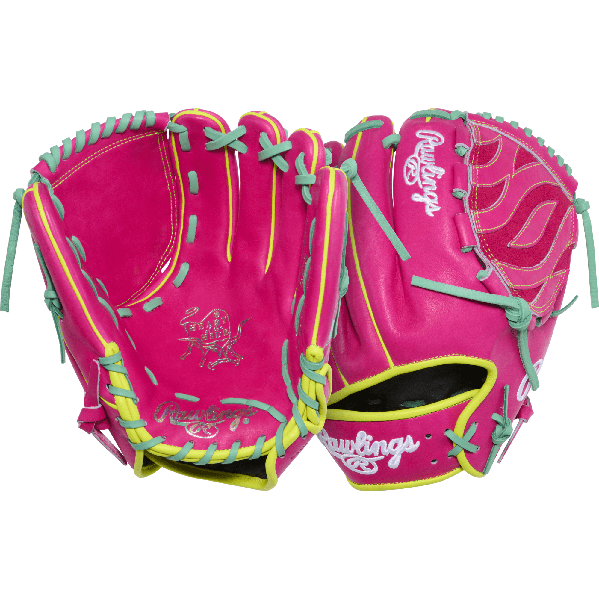 Alternate front and back view of Rawlings Heart of the Hide 12 inch utility baseball glove