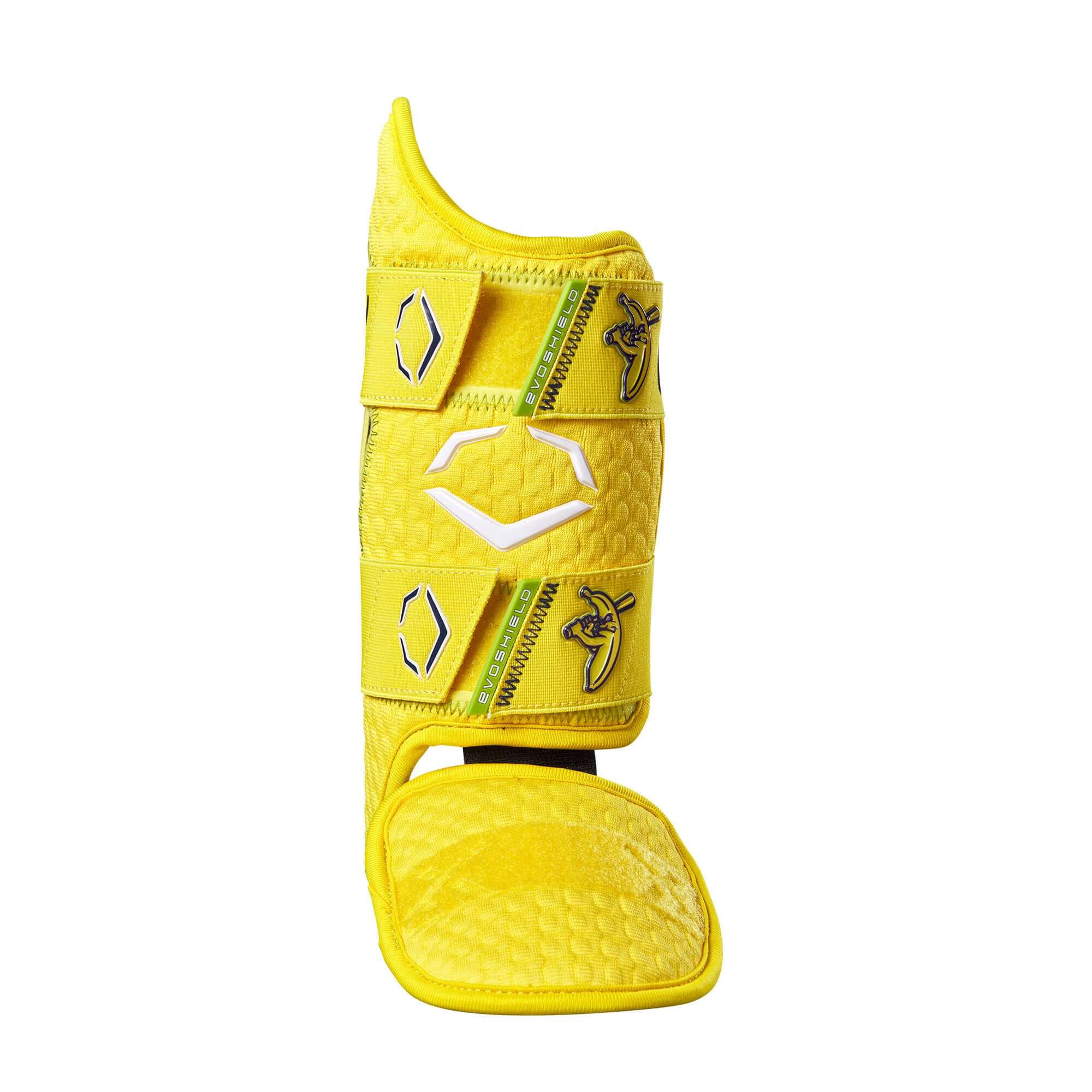 Evoshield X-SRZ Savannah Bananas 2.0 Batter's Leg Guard in yellow with custom fit technology for optimal protection.