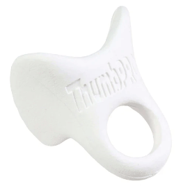 White ThumbPRO thumb protector, designed for comfort and performance for batters, reduces bat sting and enhances grip.
