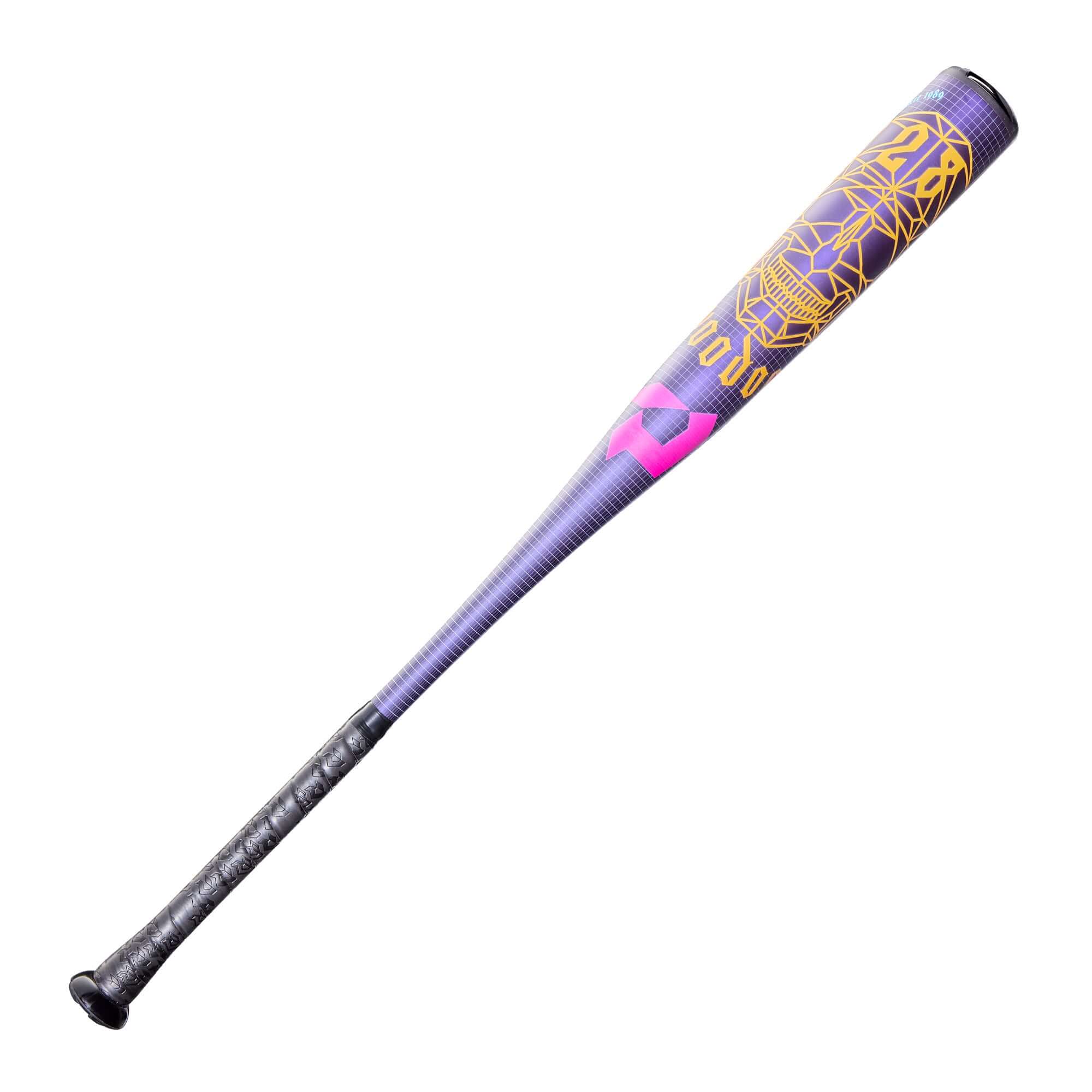 2026 DeMarini Voodoo® One (-3) BBCOR baseball bat featuring a purple X14 Alloy barrel and unique orange-yellow graphics.