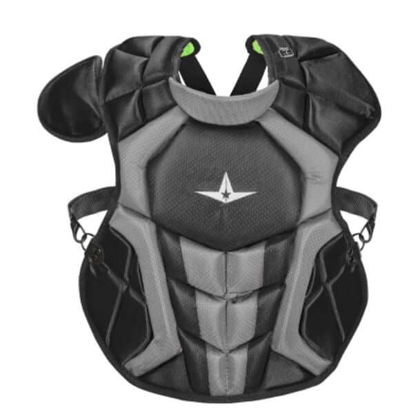 All-Star S7 Axis Chest Protector for ages 9-12, NOCSAE certified, enhanced protection and blocking features.