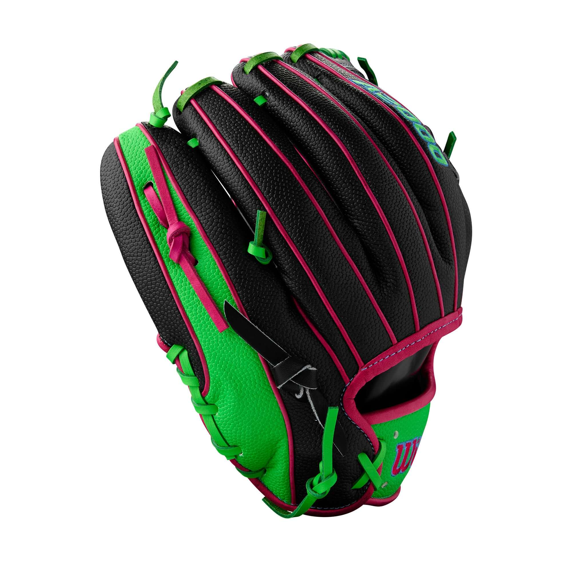Wilson A2000 1786 Infield Baseball Glove in Black, Neon Green, and Flamingo - 11.5 inches