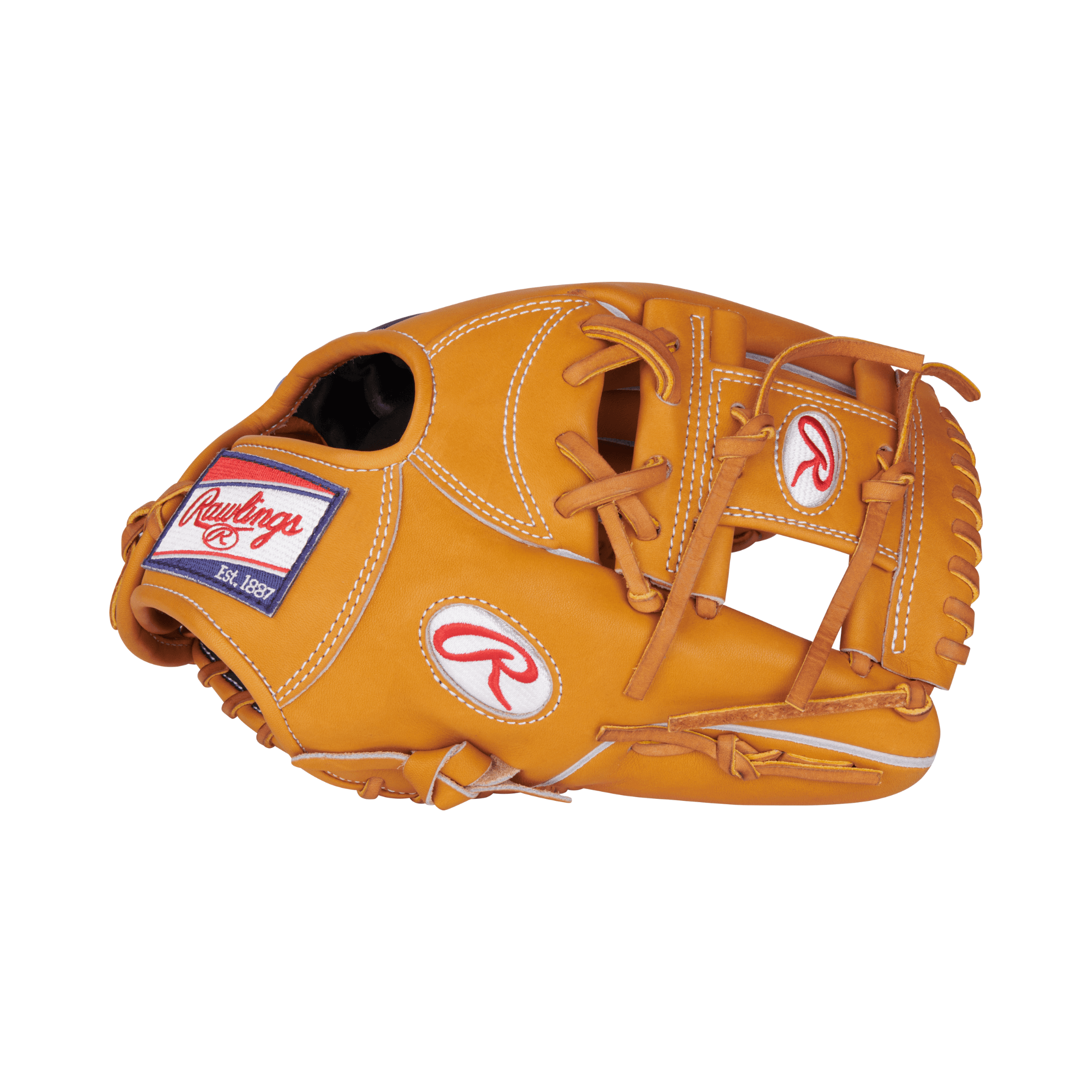Rawlings Heart of the Hide 11.5" baseball glove in tan with navy accents, ideal for infield performance and durability.