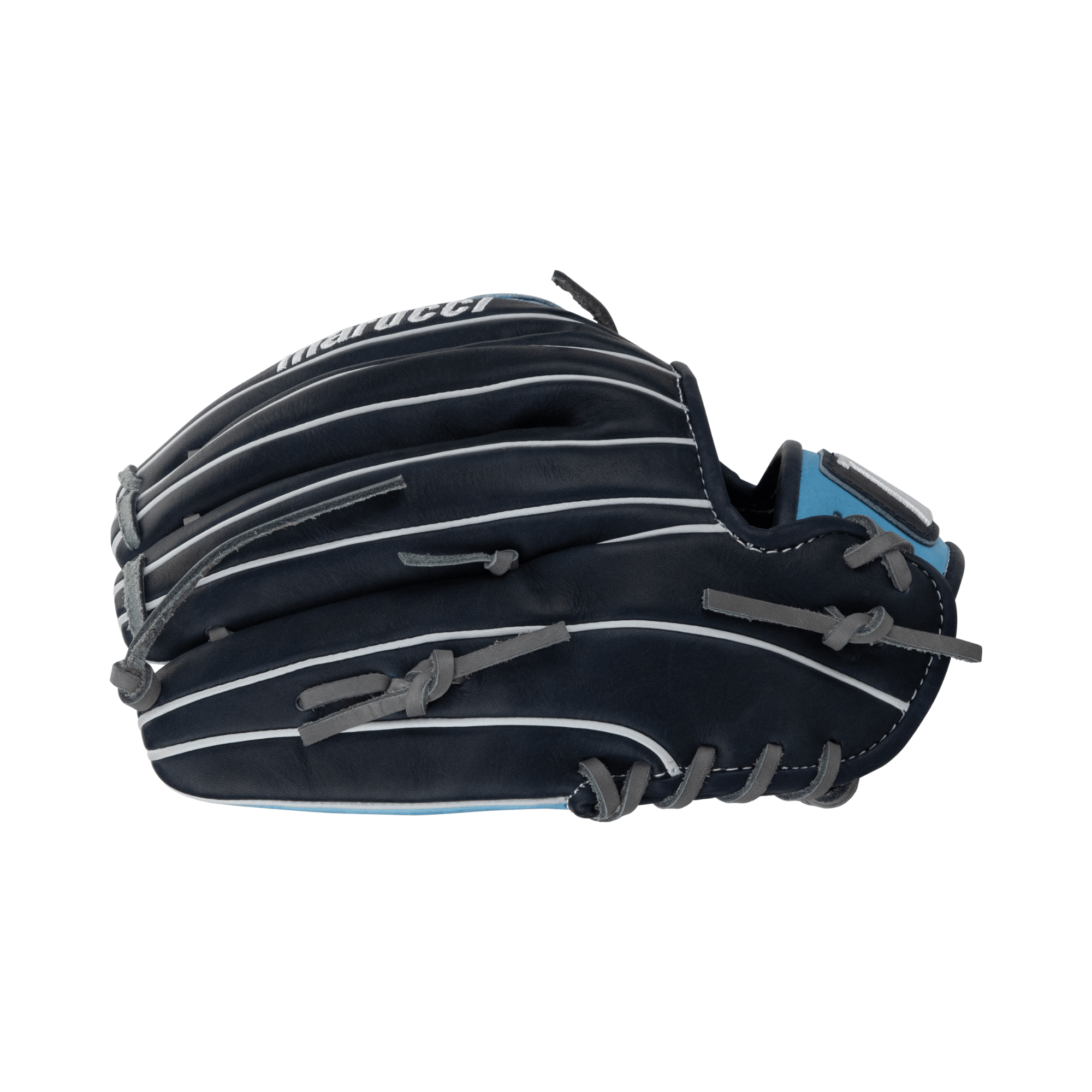 Marucci Cypress M Type 45A3 12" H Web baseball glove in navy and gray, featuring durable leather and comfortable padding.