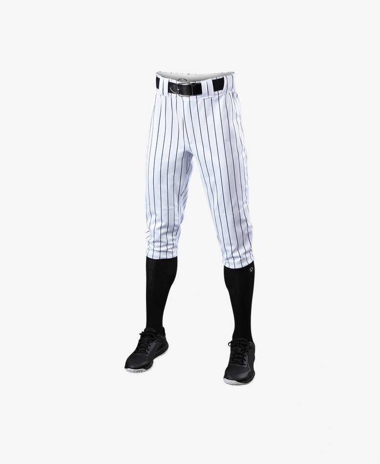 Evoshield Men's Salute White Knicker with Black Pinstripe, featuring double-layered knees and athletic fit.