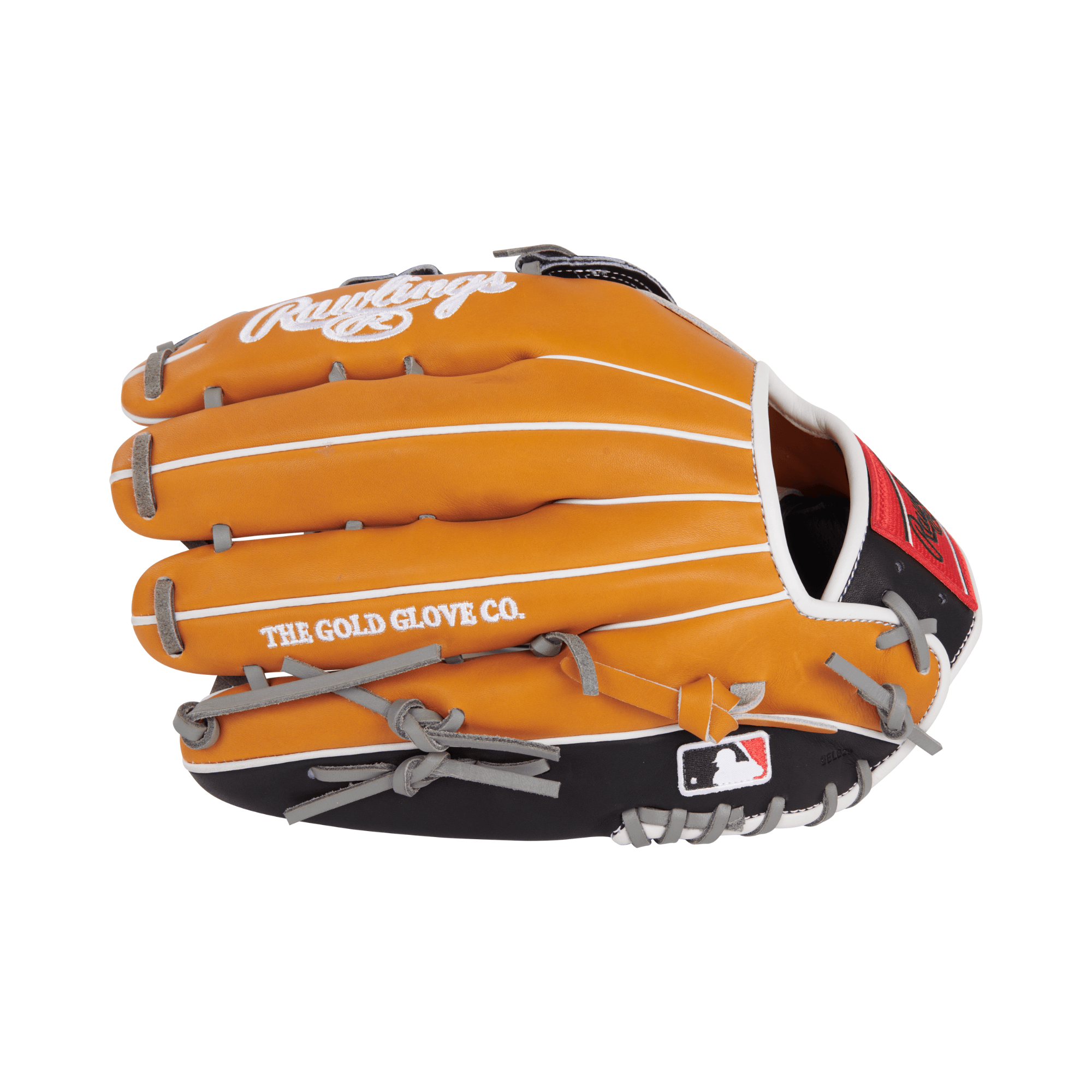 Rawlings August 2022 Gold Glove Club RGGC 12.75 inch outfield glove in orange and black with the Gold Glove Co logo.