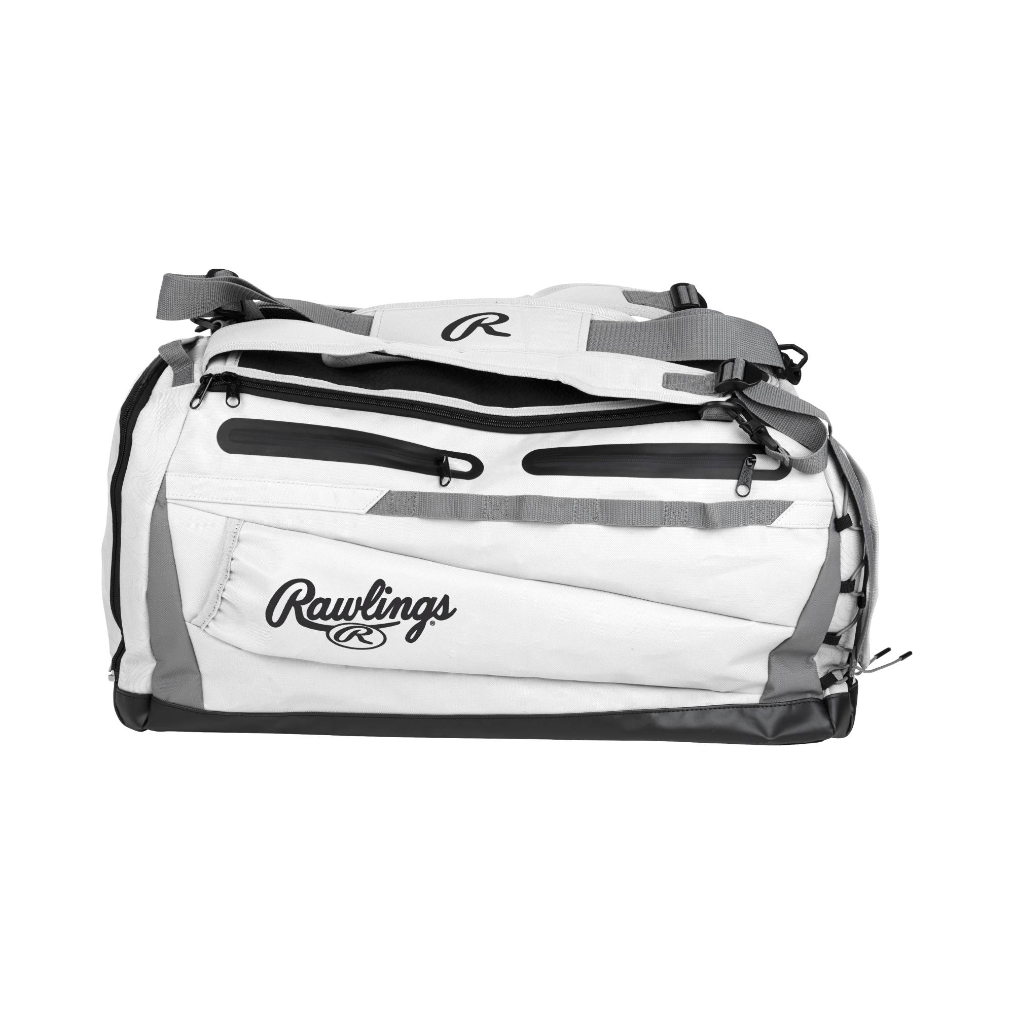 Rawlings MACH Duffle Bag with exterior bat sleeves and cleat storage for organized gear on the diamond.