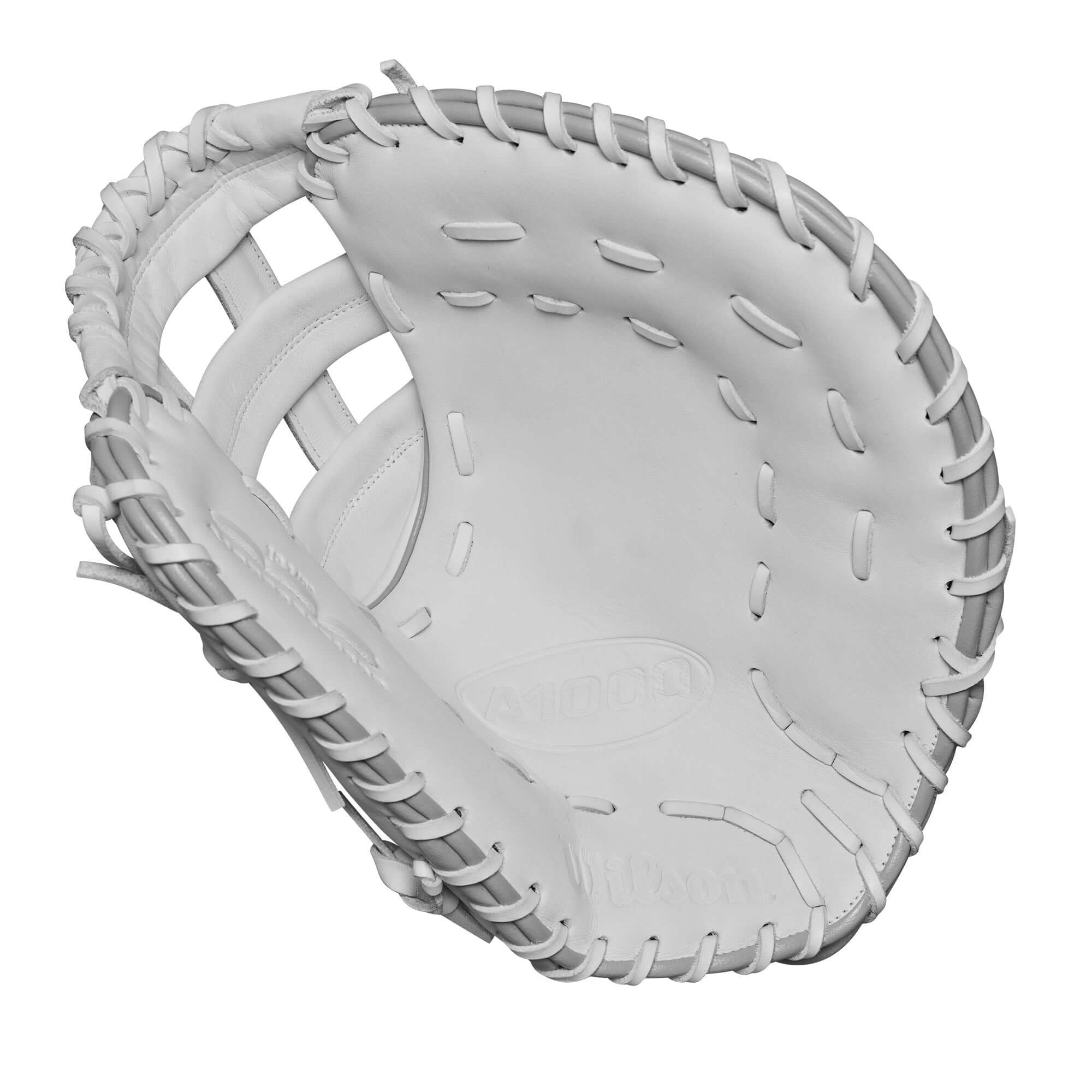Wilson A1000 1620 Fastpitch Softball Glove interior view, 12.5" made of Full Grain leather, white color.