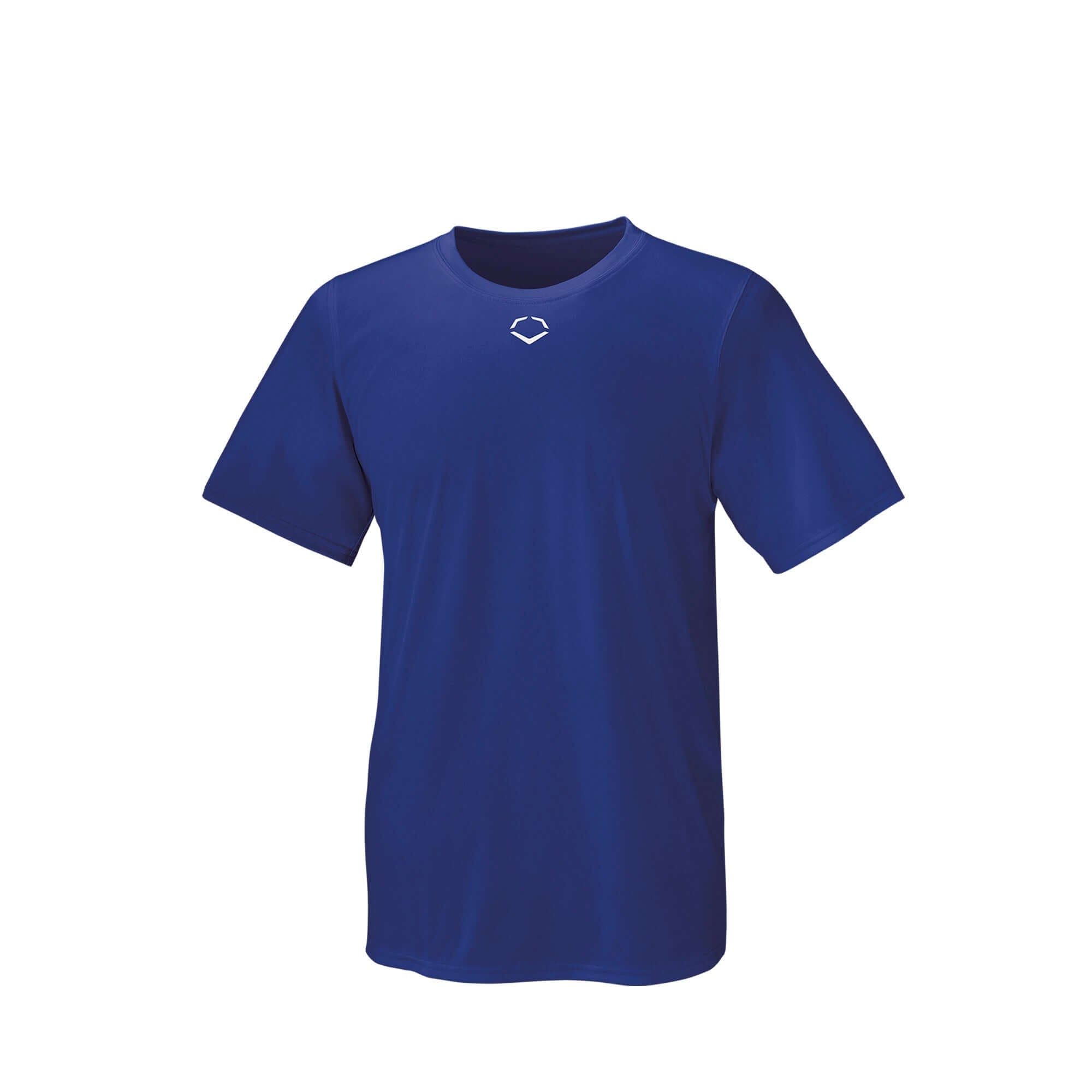 Front view of Evoshield Youth E306 Tech Tee Royal with logo, relaxed fit, moisture-wicking lightweight fabric.