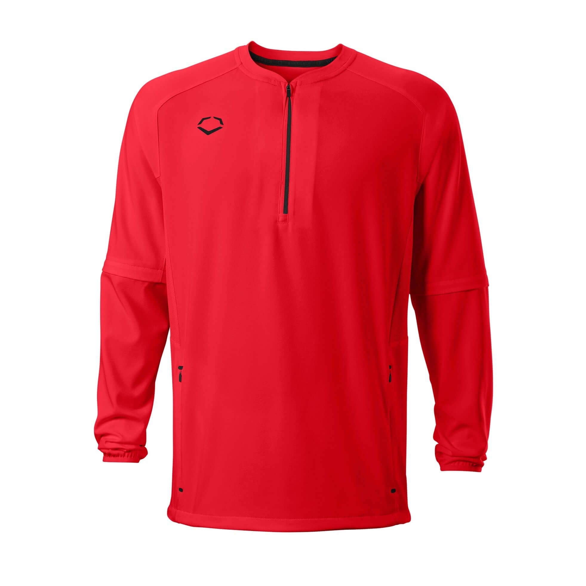 Evoshield adult long sleeve BP jacket in scarlet with removable sleeves and breathable mesh inserts.