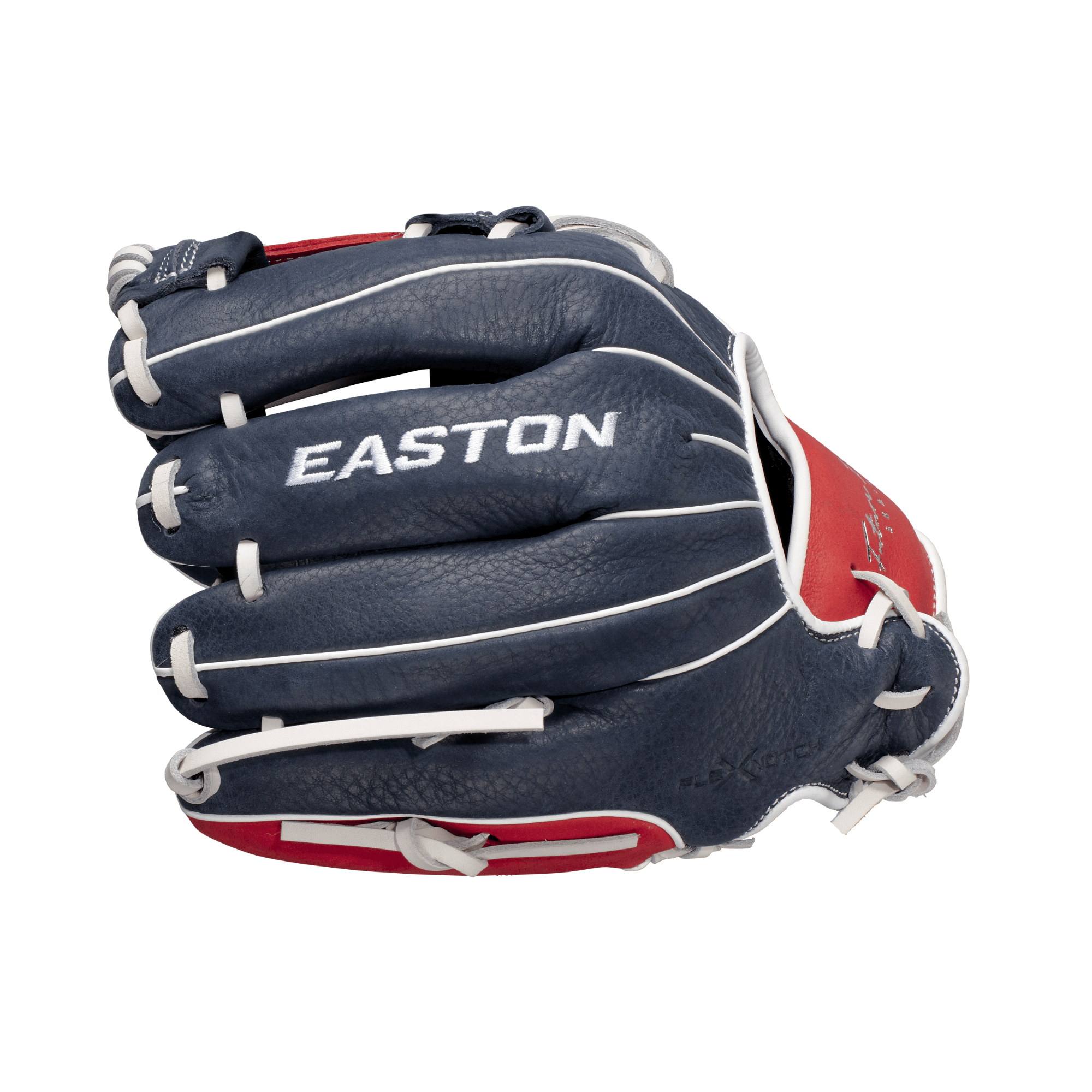 Easton Future Elite Series Youth Baseball Glove 11" LHT in Navy and Red for young players' defensive play.
