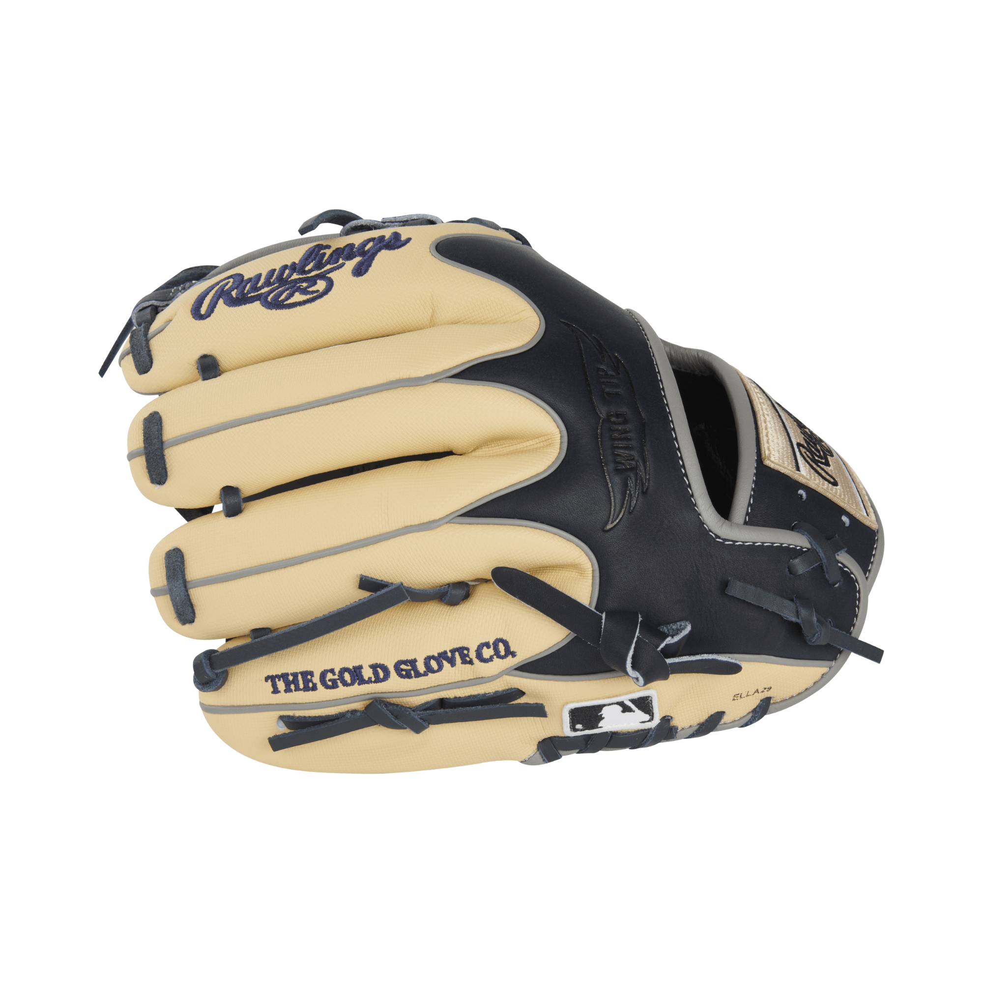 Rawlings Heart Of the Hide Color Sync 8.0 baseball glove in camel and navy, 11.5 inches, featuring unique Wing-Tip welting.