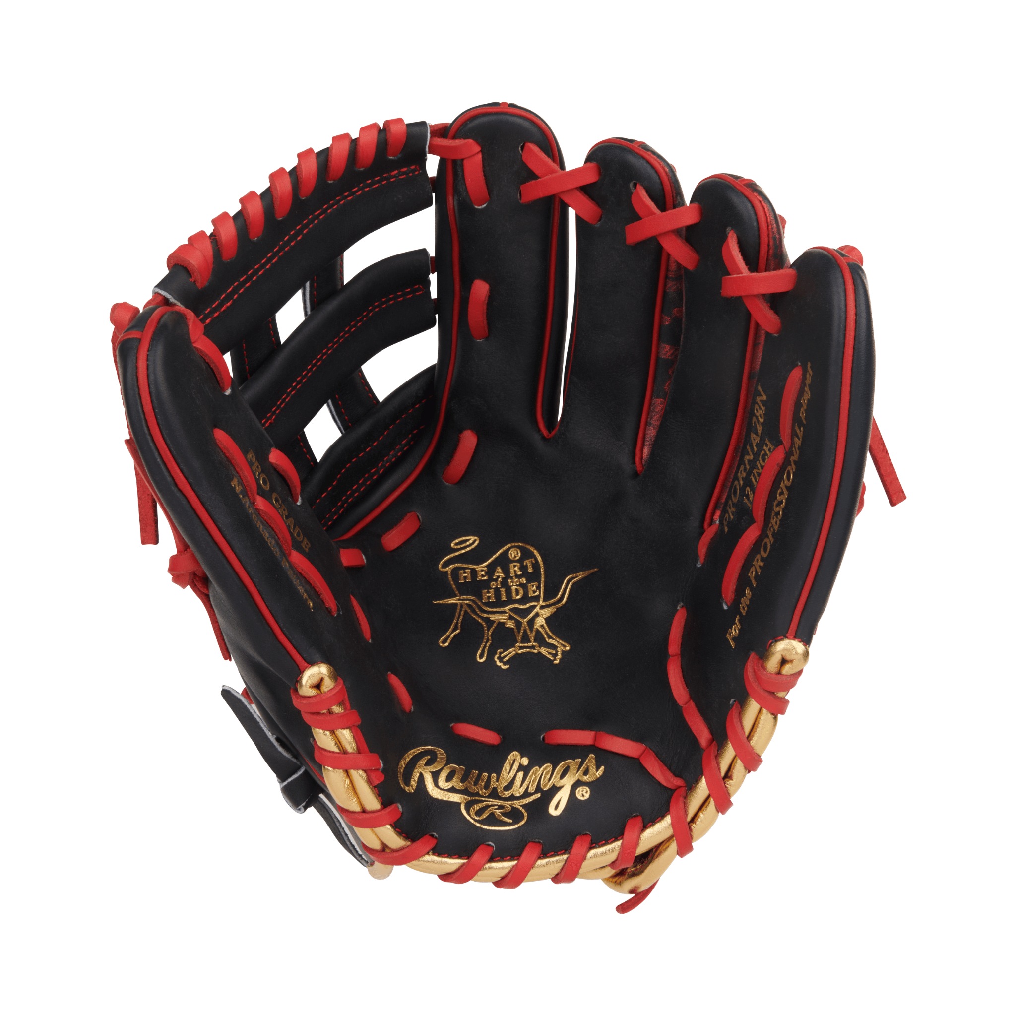 Rawlings Heart of the Hide Nolan Arenado baseball glove, 12 inch, navy and scarlet, engineered for premium performance.