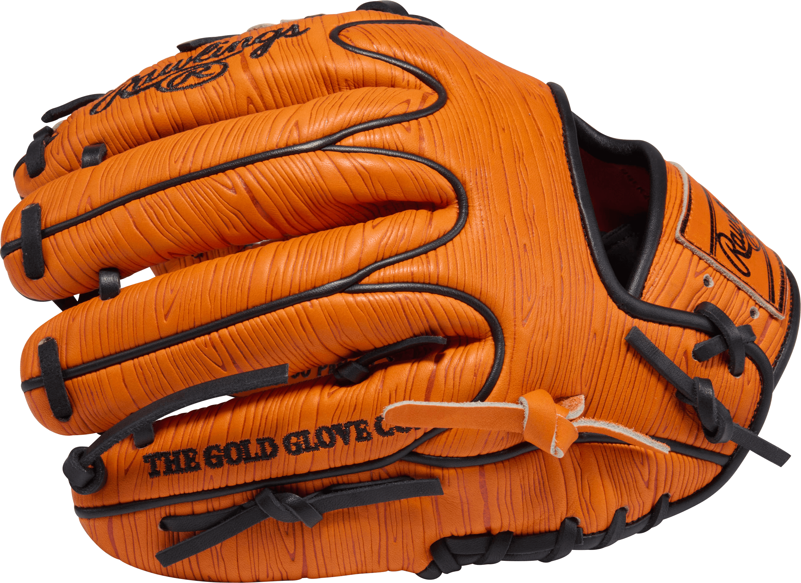 Rawlings March 2026 Gold Glove Club RGGC (GOTM) PROR204W-2OO 11.5" Baseball Glove backhand view, orange with black lacing.