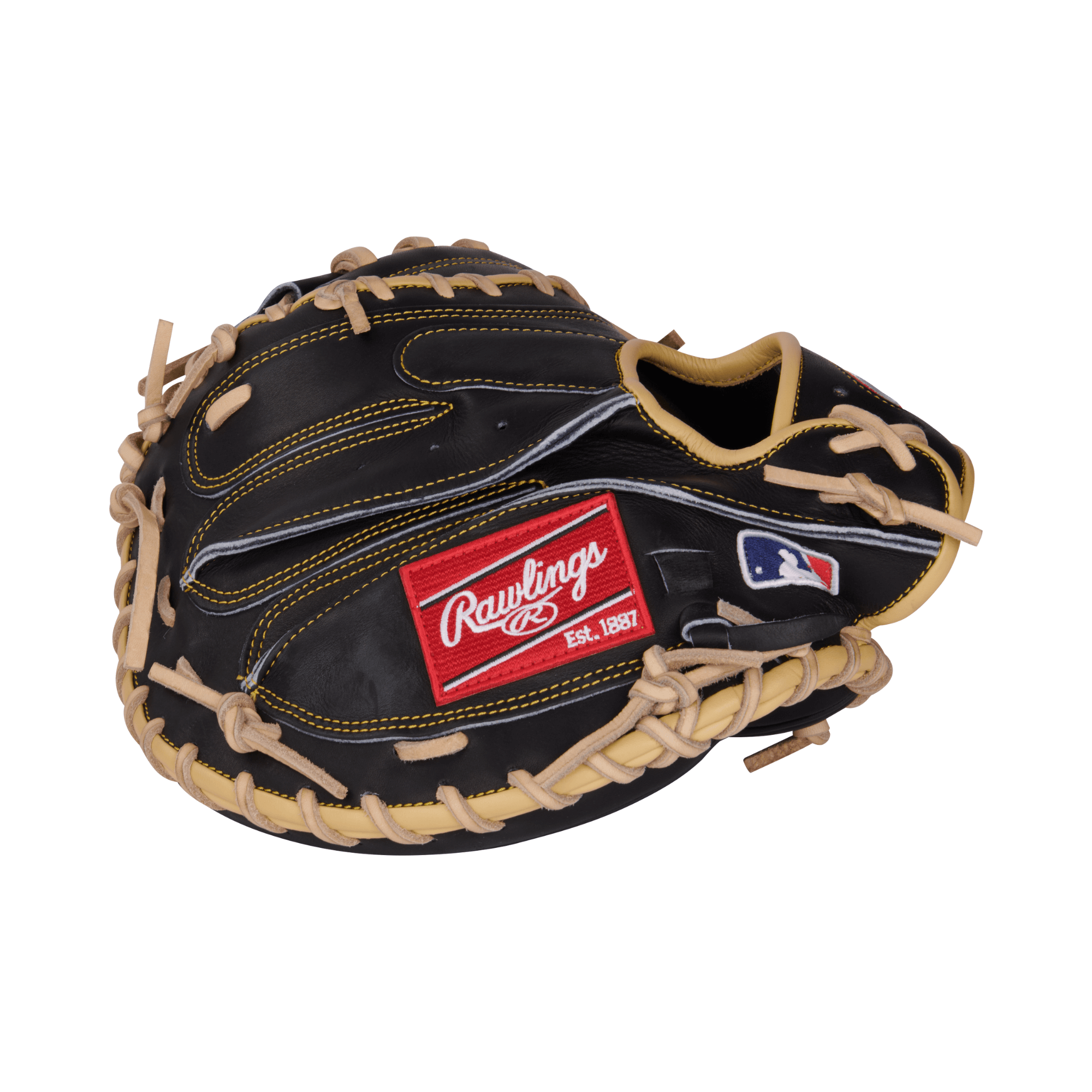 Rawlings Heart of the Hide A. Rutschman Catcher's Mitt 34" Black baseball glove with tan lacing and MLB logo.