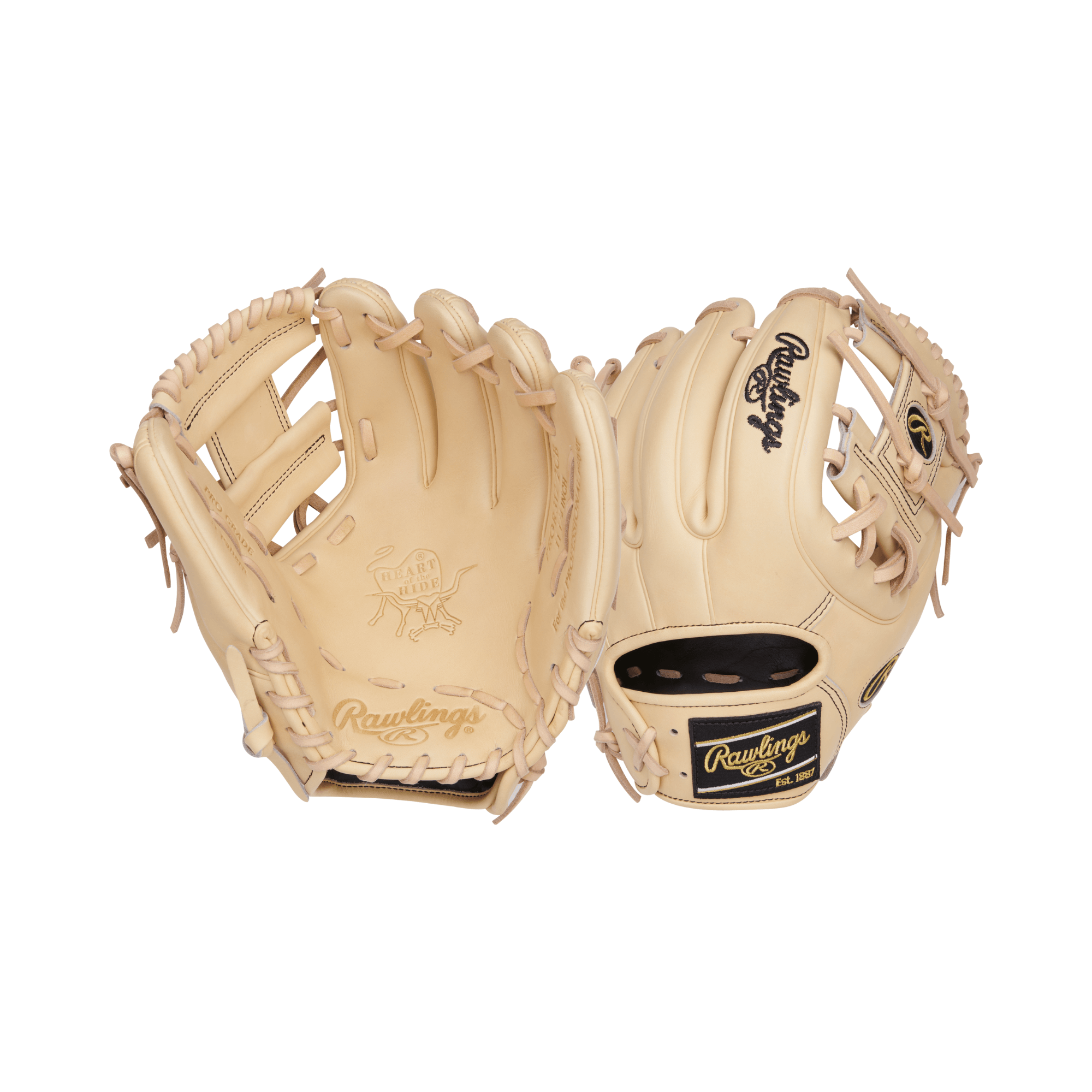Rawlings Heart of the Hide 11.25" baseball glove in camel color, showcasing premium leather and superior craftsmanship.