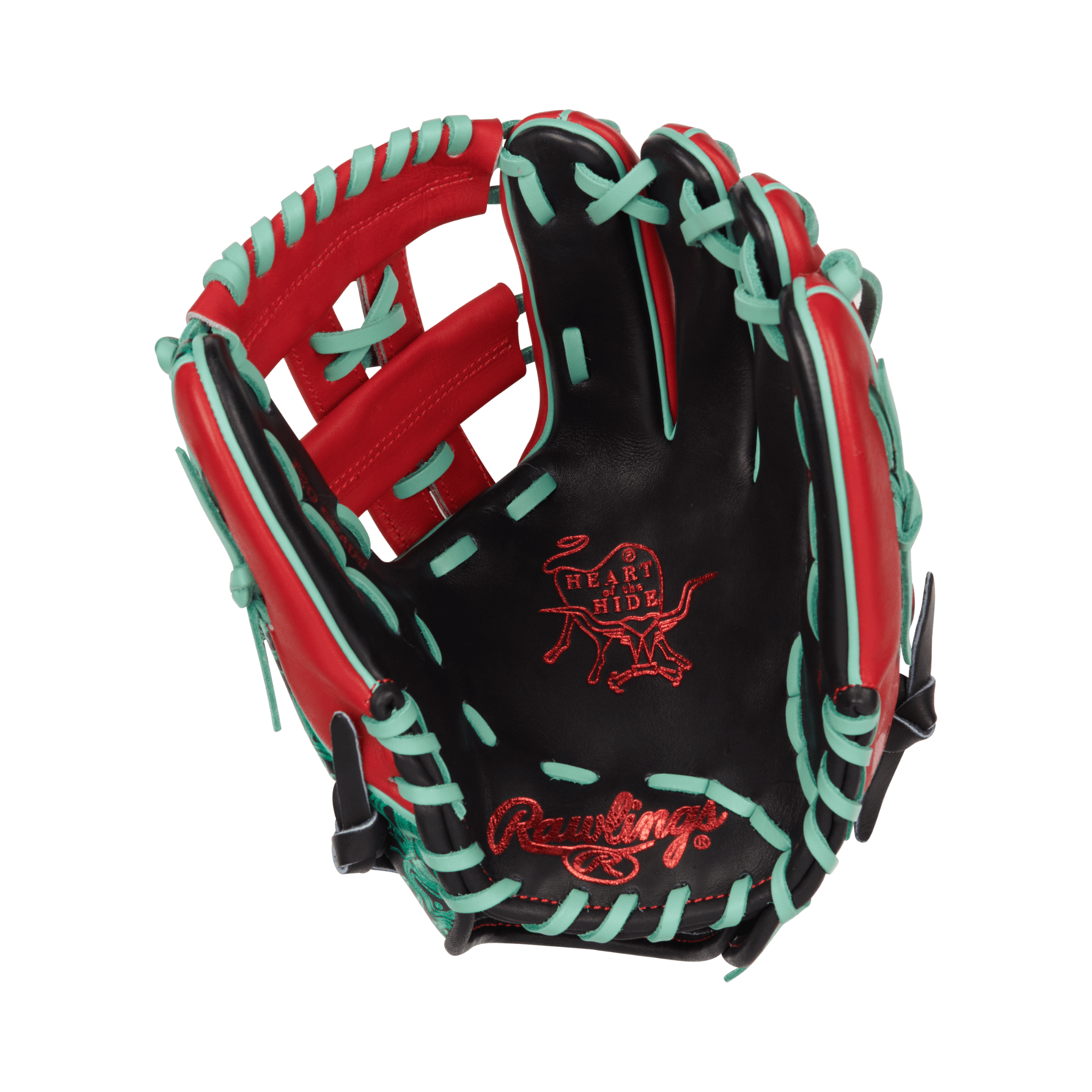Palm view of the Rawlings 11.5'' Infield Glove highlighting the Heart of the Hide leather with factory break-in for immediate use.