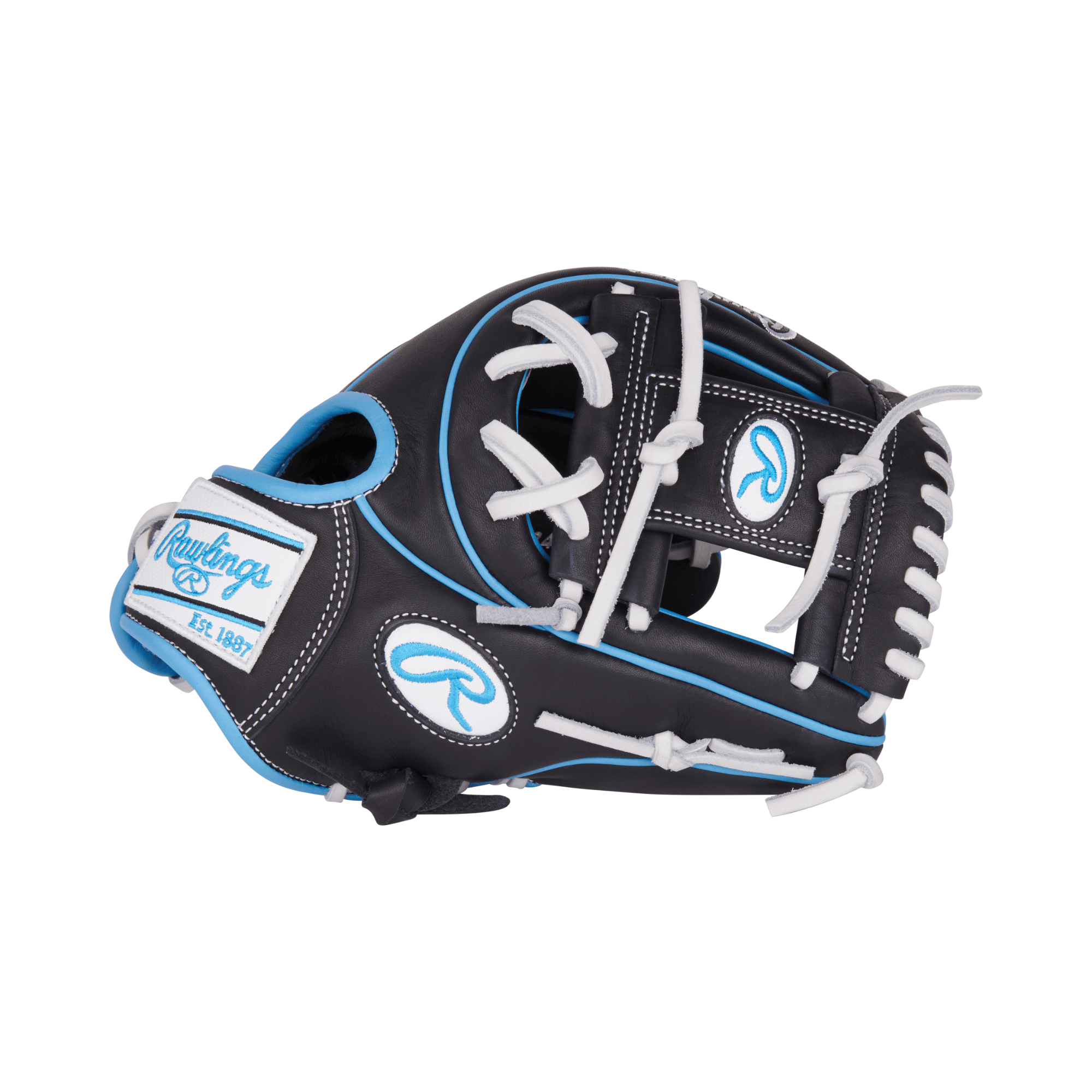 Rawlings NXT Series Contour 11.75-inch infield glove with black and blue design, ideal for travel ball players.