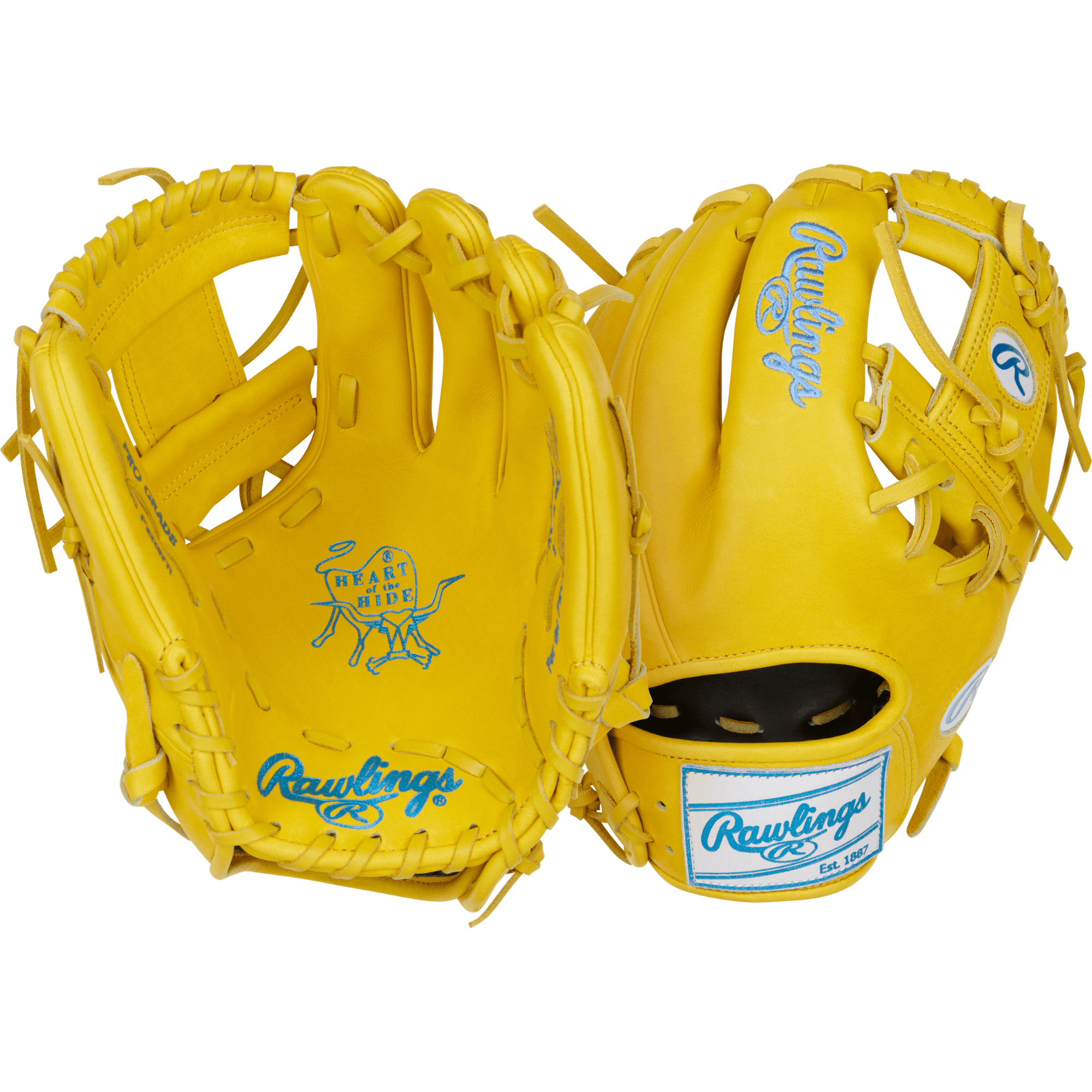 Front and palm view of the Rawlings Colorsync 11.5'' glove highlighting the Pro-I web and deep pocket design