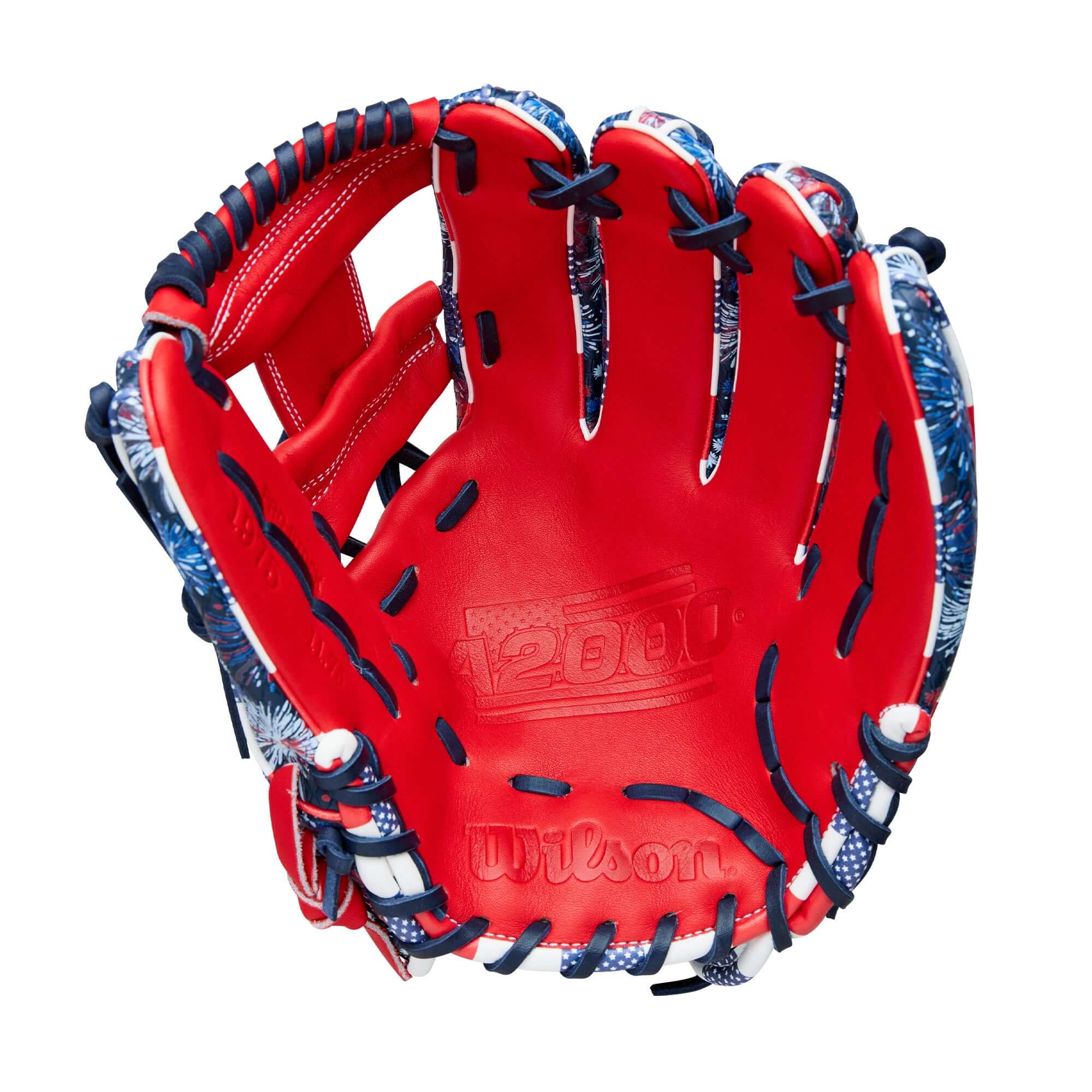 Palm View of Wilson A2000 GOTM Firework Glove Design
