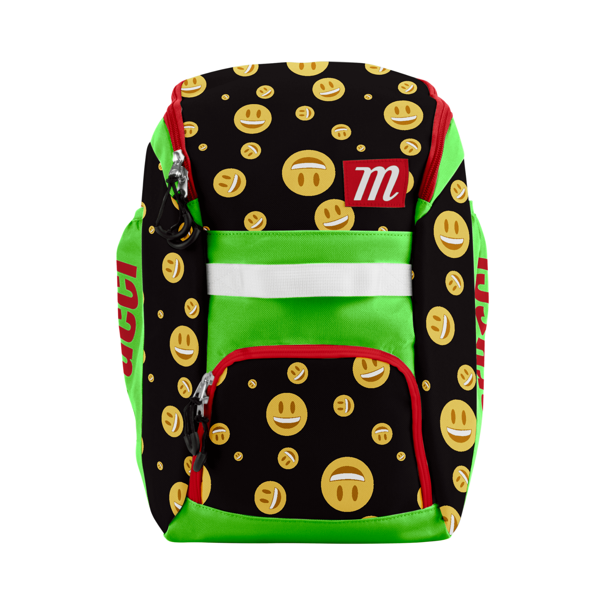 Marucci Foxtrott T-Ball Bat Pack in black and green with smiley face design, perfect for organizing t-ball gear.