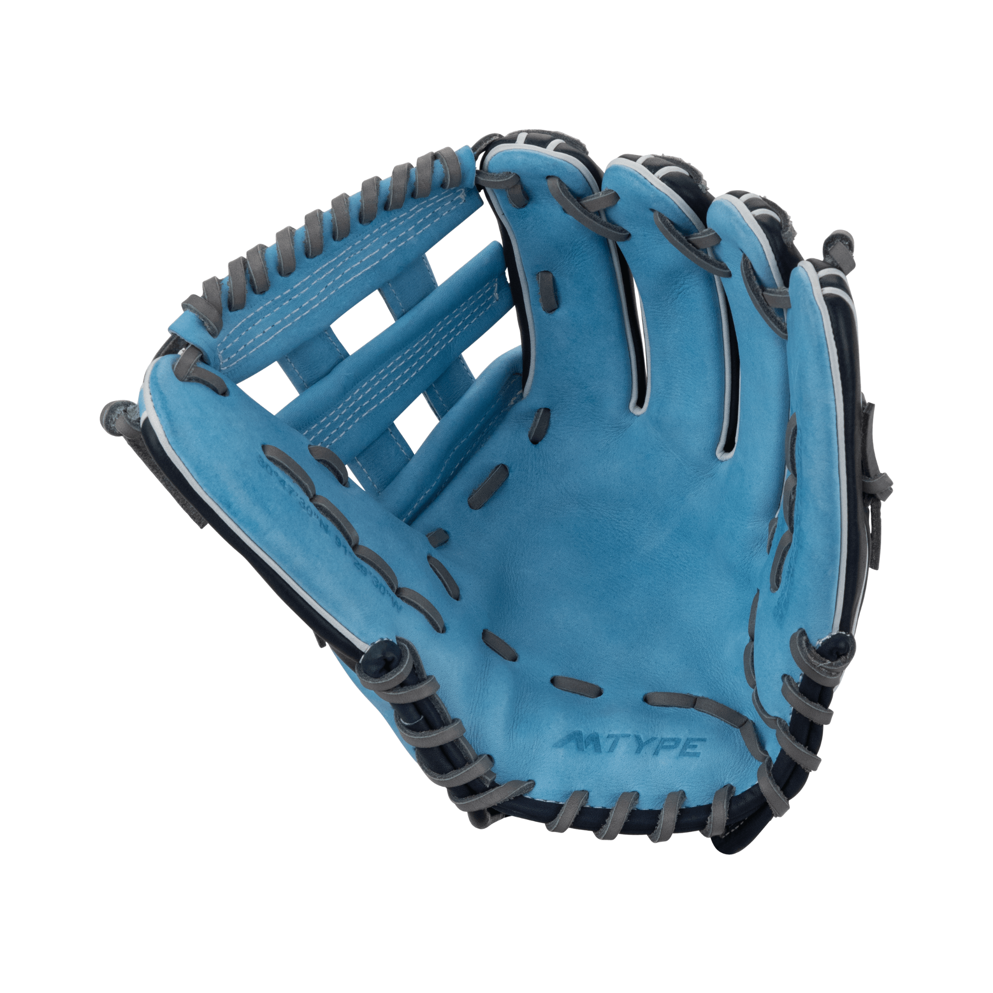 Marucci Cypress M Type 45A3 12" H Web glove in navy and cobalt blue with premium leather and cushioned thumb stall.