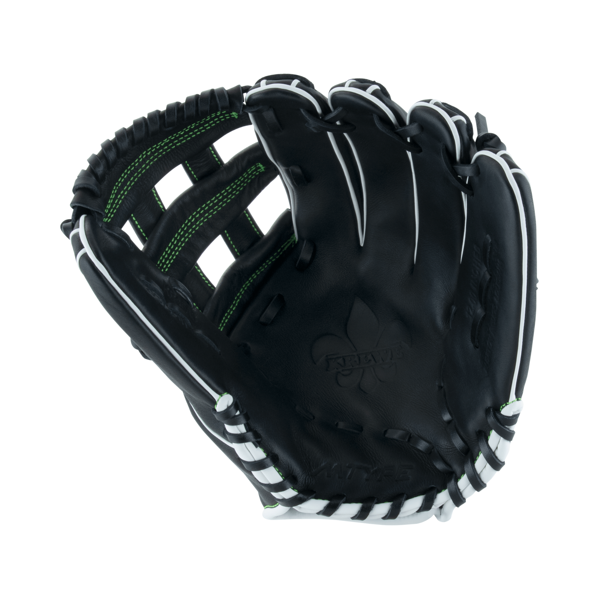 Front view of Krewe Series 45A3 Mitt, highlighting smooth cowhide leather and H Web design.