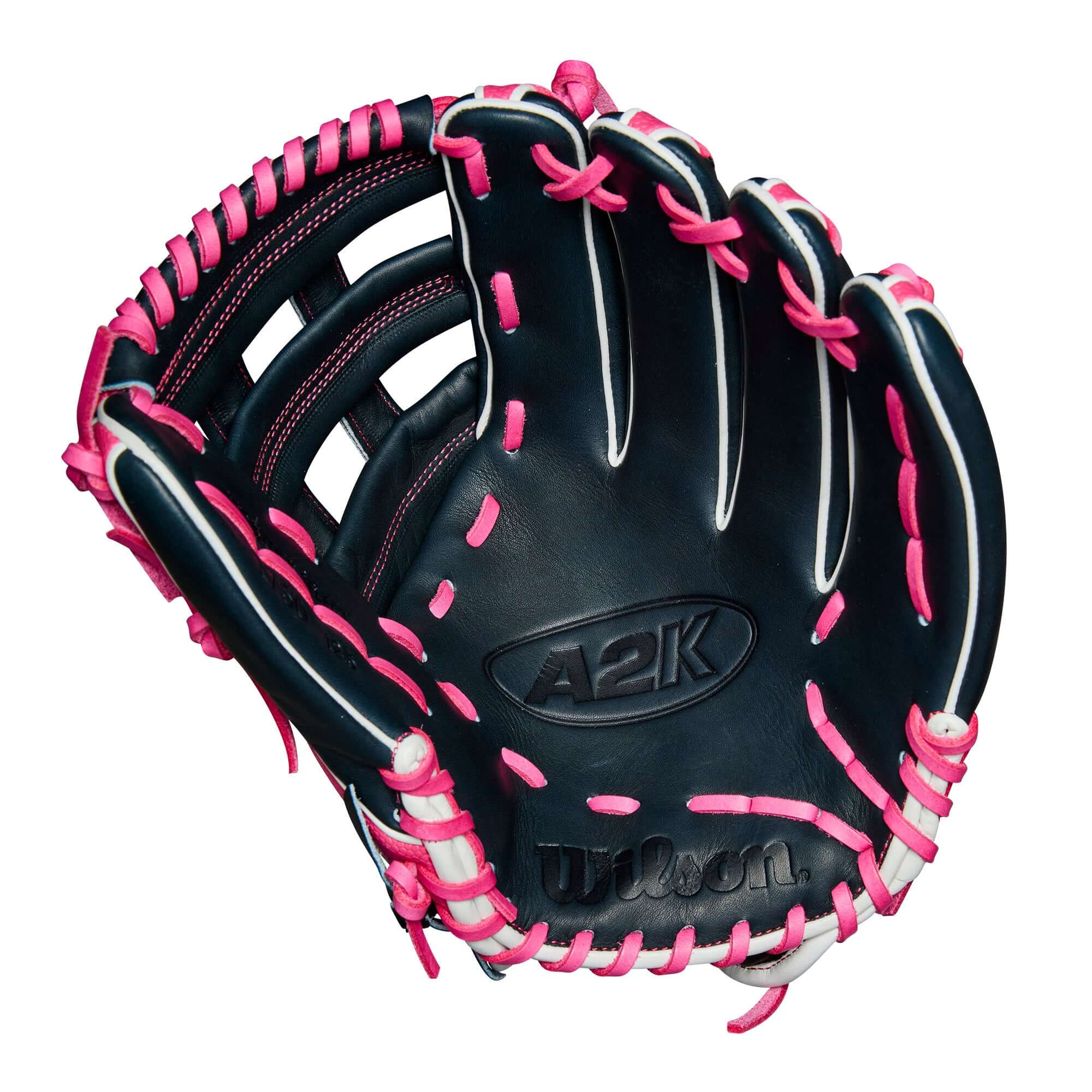 Palm view of the 12.5'' Wilson glove featuring Pro Stock® Select leather for premium feel and pocket stability.