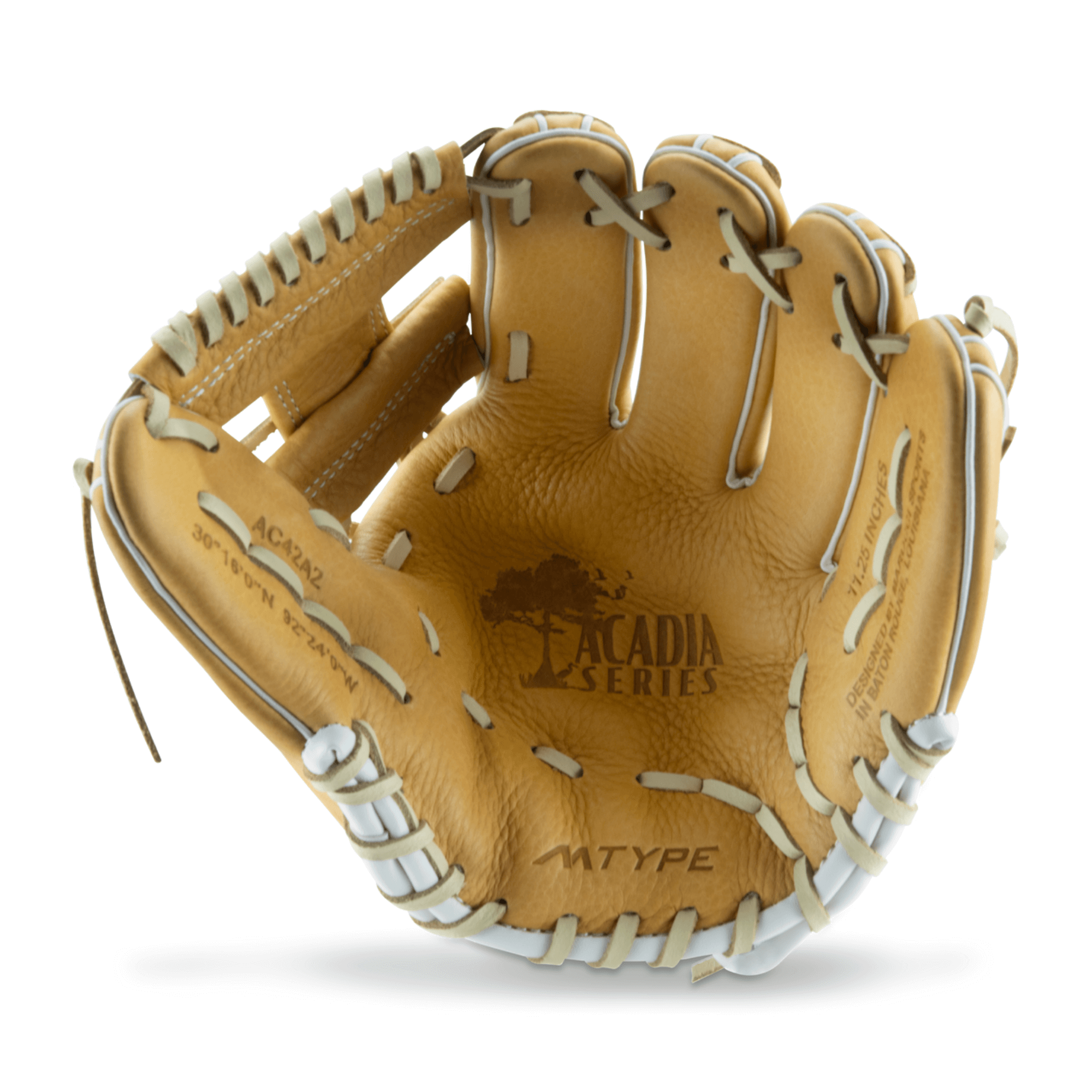 Marucci Acadia M Type V2 42A2 11.25" I Web RHT glove showcasing full-grain leather and enhanced comfort features.