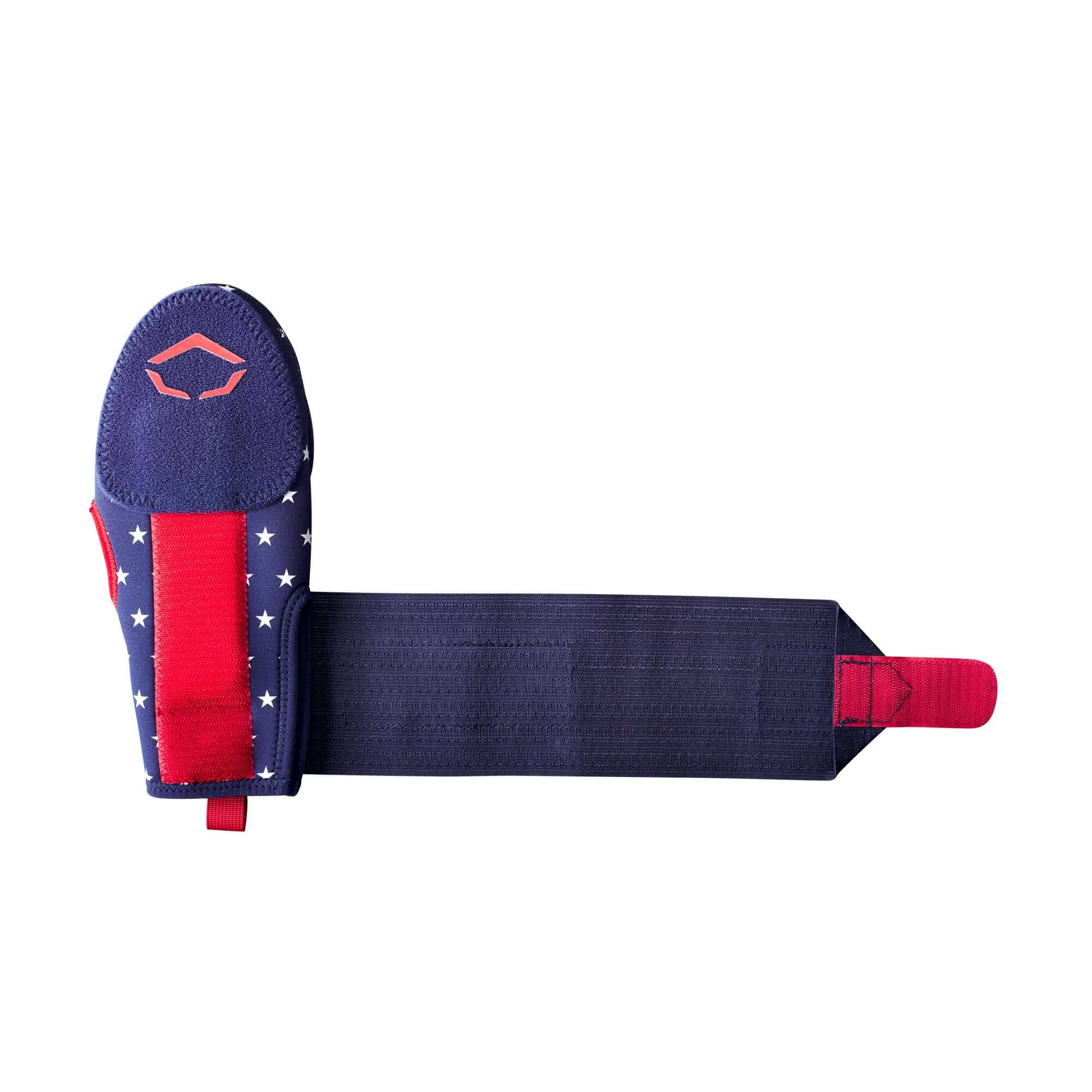 EvoShield Sliding Mitt in navy, scarlet, and white with star pattern, designed for baseball basepath protection.