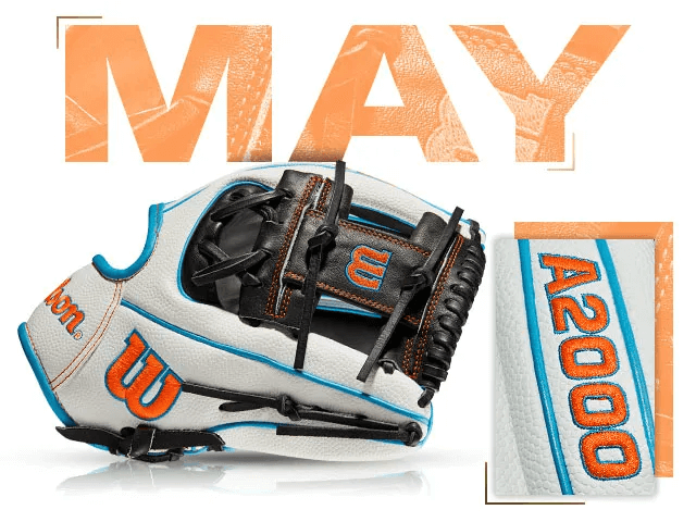 Wilson A2000 1975 SS glove, custom design for May 2021, showcasing sporty colors and premium craftsmanship.