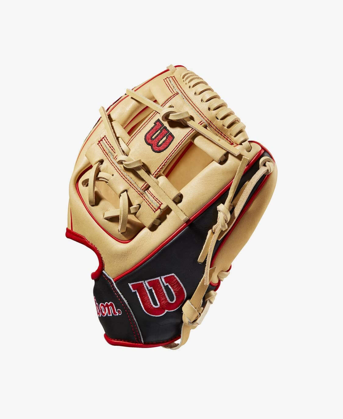 Wilson A2000 DP15 11.5 Glove with H-Web for quick transfers, Blonde/Black/Red.