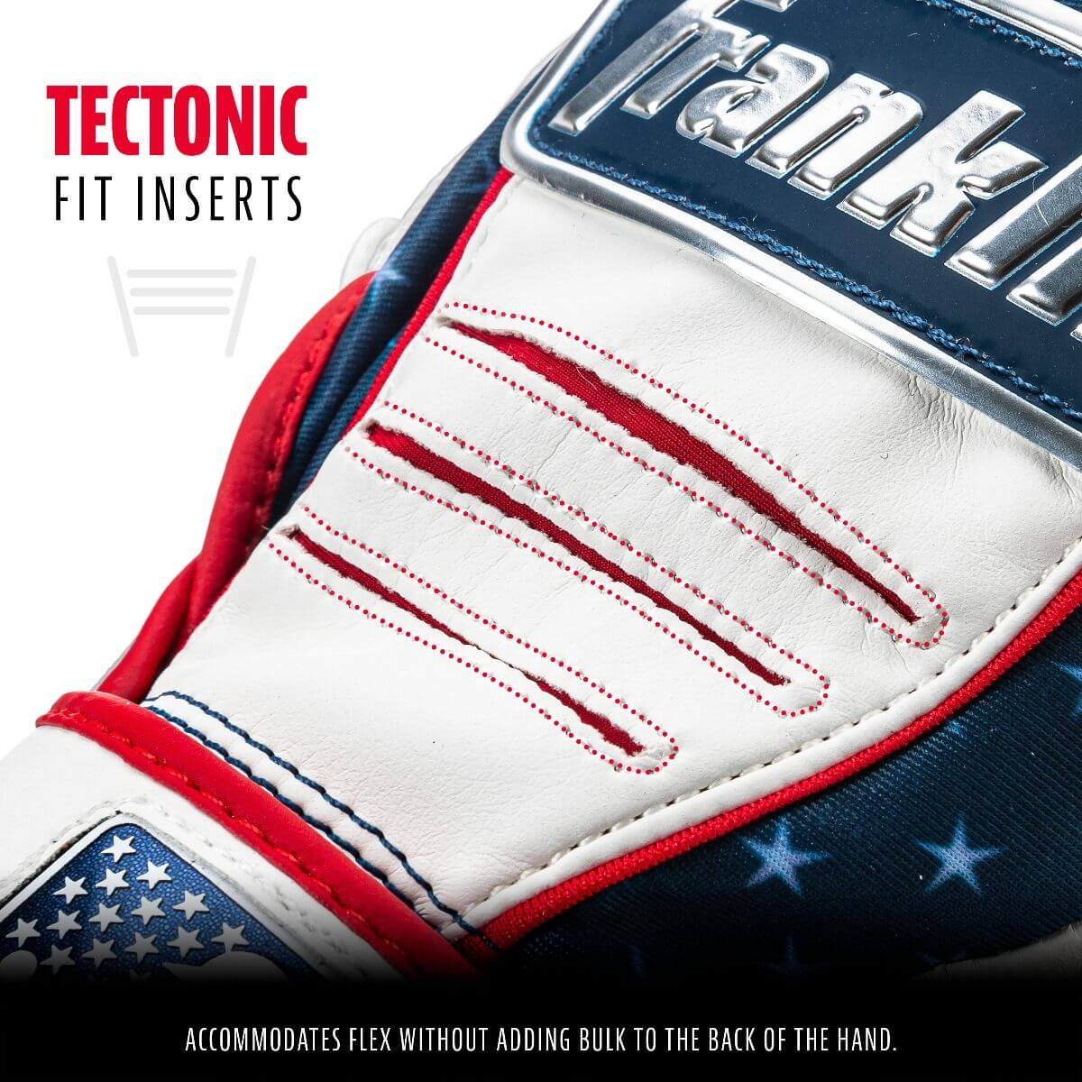 Franklin Jewel 4th Of July Batting Gloves in red, white, and blue with American flag logo