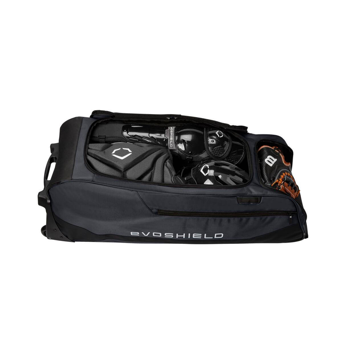 Evoshield Standout Wheeled Bag with large main compartment and four padded bat sleeves