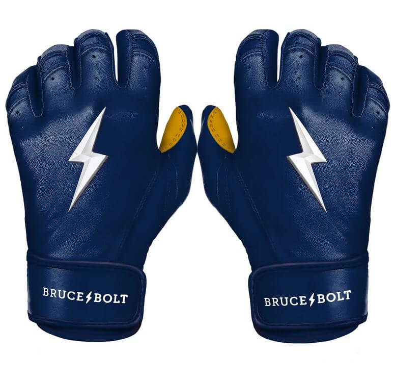 Bruce Bolt Premium Short Cuff Navy Batting Glove High-quality 0.9mm Cabretta leather, durable and soft.