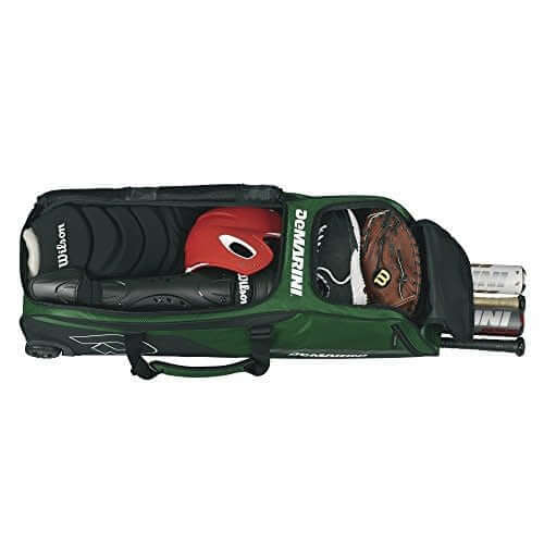Wilson Demarini Momentum Wheeled Bag in Green with rugged wheels