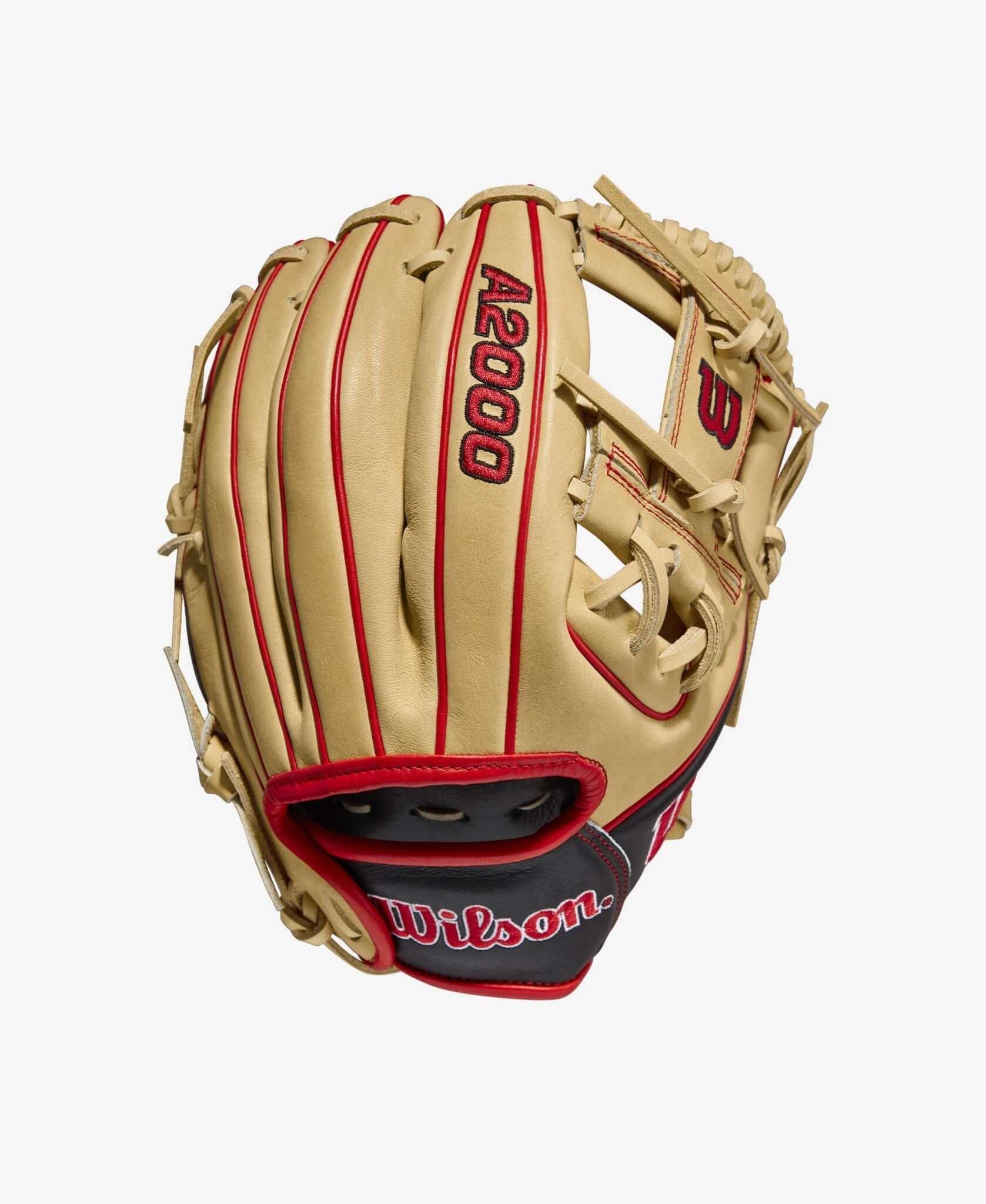 Wilson A2000 DP15 11.5 Glove with H-Web for quick transfers, Blonde/Black/Red.