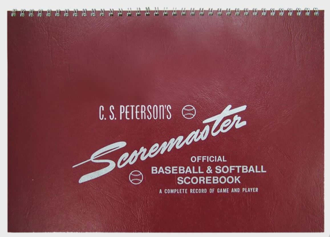 Alt tag for the cover image of the scorebook: Rawlings CS Petersons Scoremaster Baseball Scorebook, 12 Innings, 11 Players, Top Spiral Bound