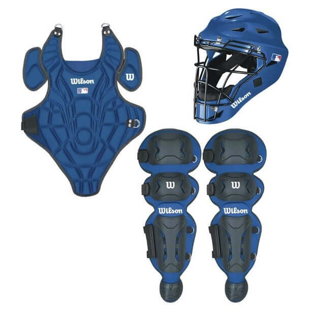 Wilson EZ Gear Kit L/XL Royal, includes chest protector, leg guards, and catcher's helmet, for ages 7-12