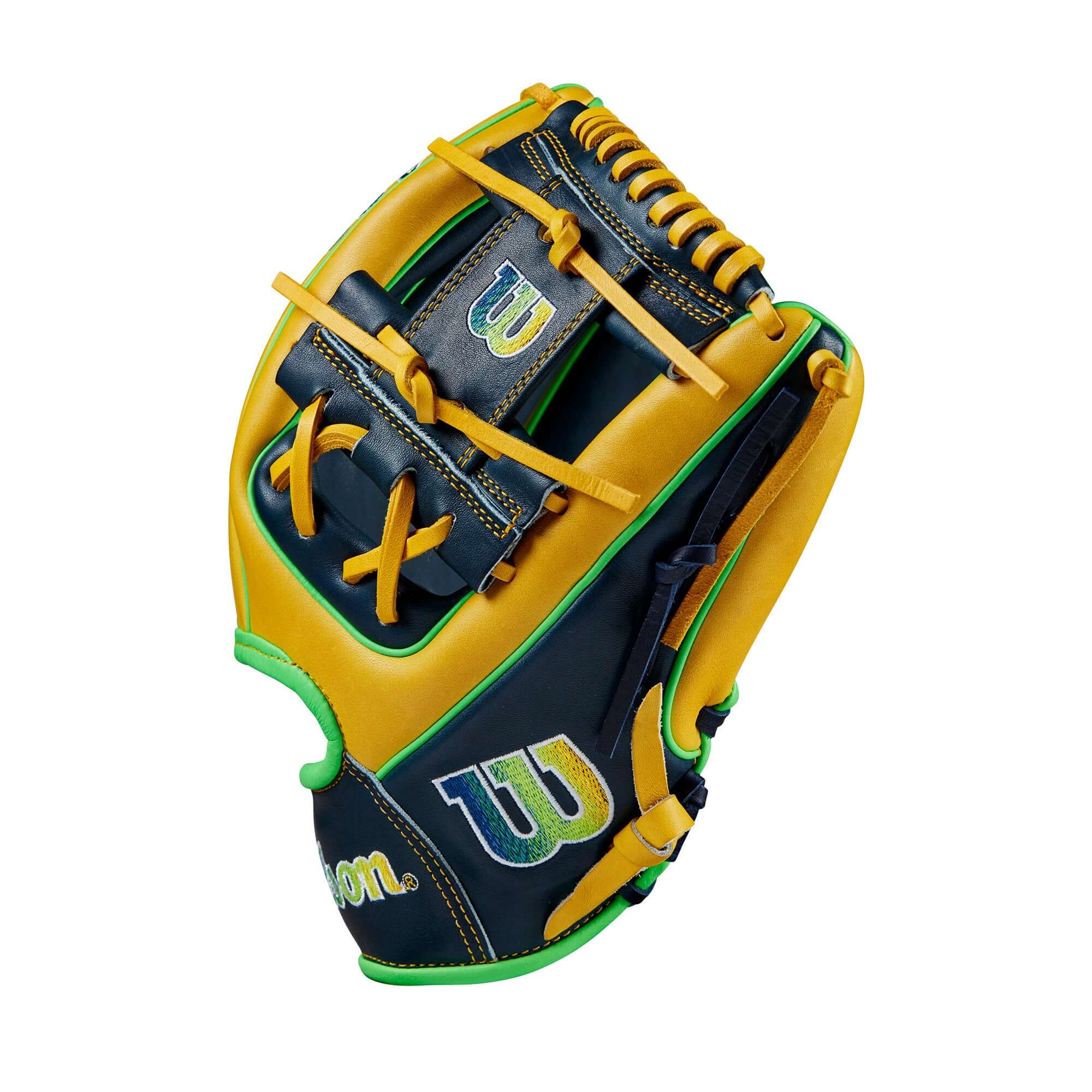Wilson A2000 GOTM March 2023 Glove: 11.75 with Yellow, Navy Blue, and Neon Green Leather