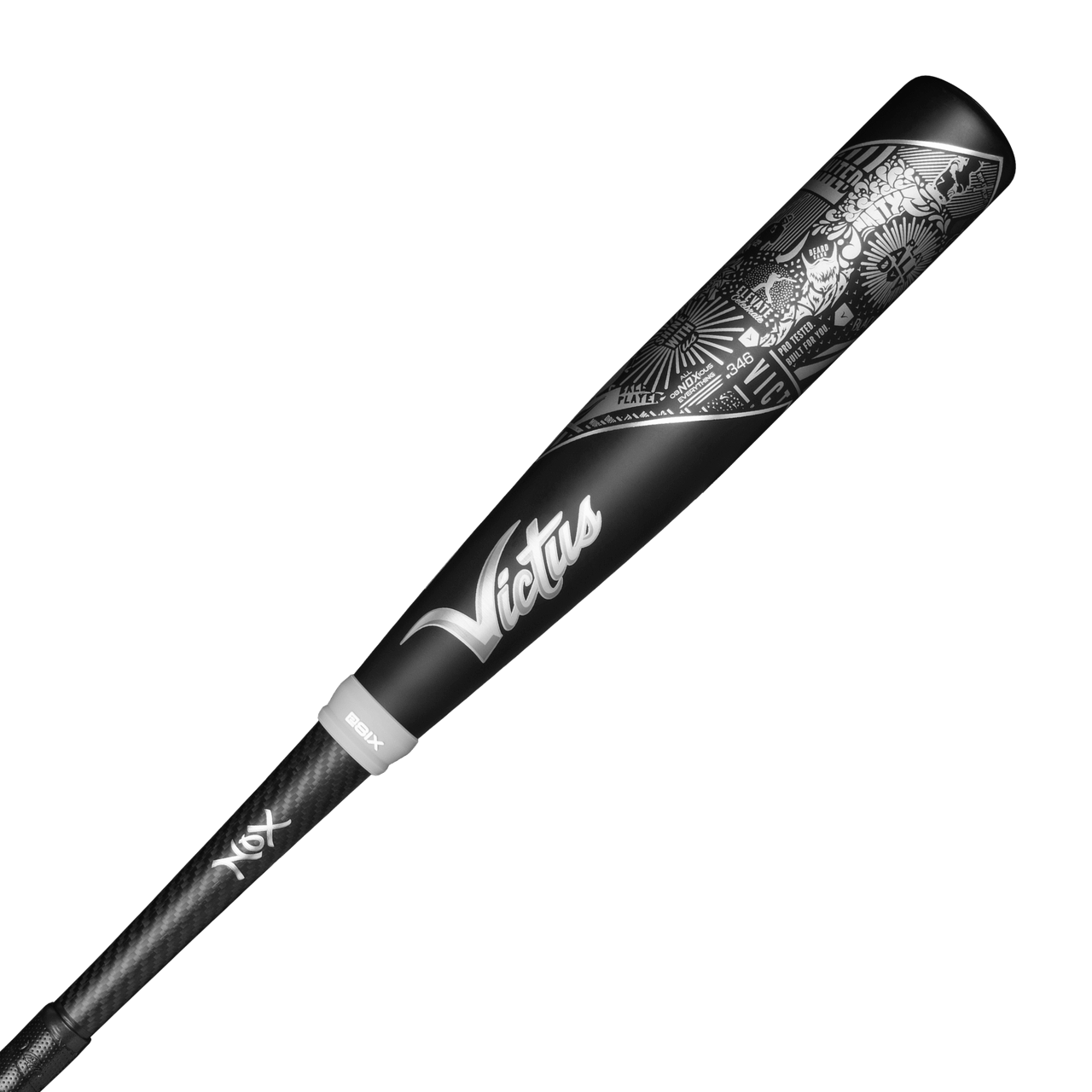 Victus Nox 2 BBCOR bat featuring an end-loaded design with military-grade aluminum barrel and carbon composite handle.