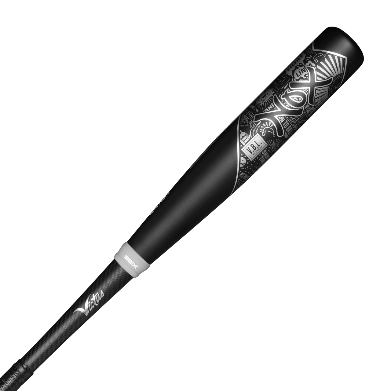 Victus Nox 2 BBCOR bat featuring an end-loaded design with military-grade aluminum barrel and carbon composite handle.