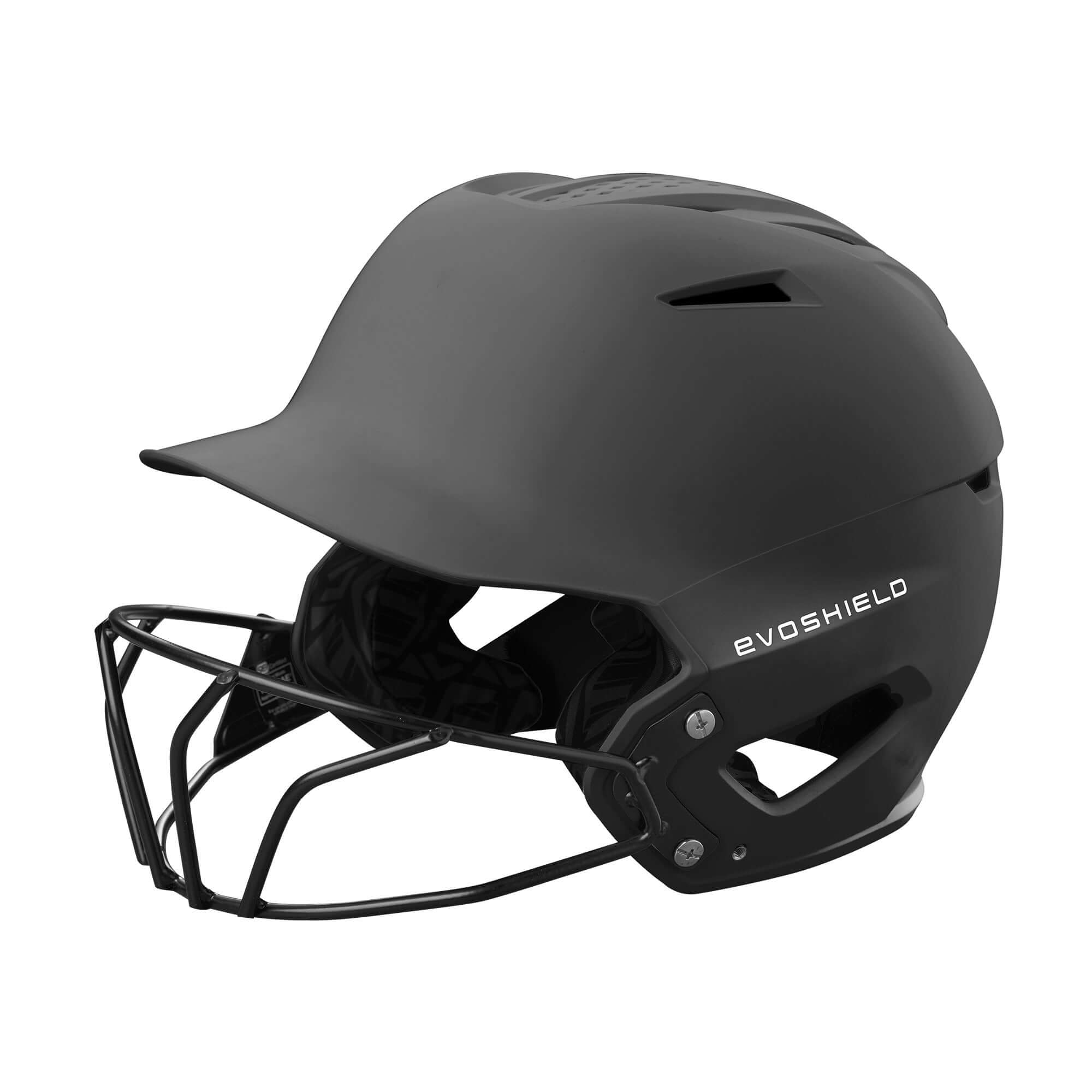 Evoshield XVT 2.0 Matte Batting Helmet with Facemask in Matte Charcoal, front view.