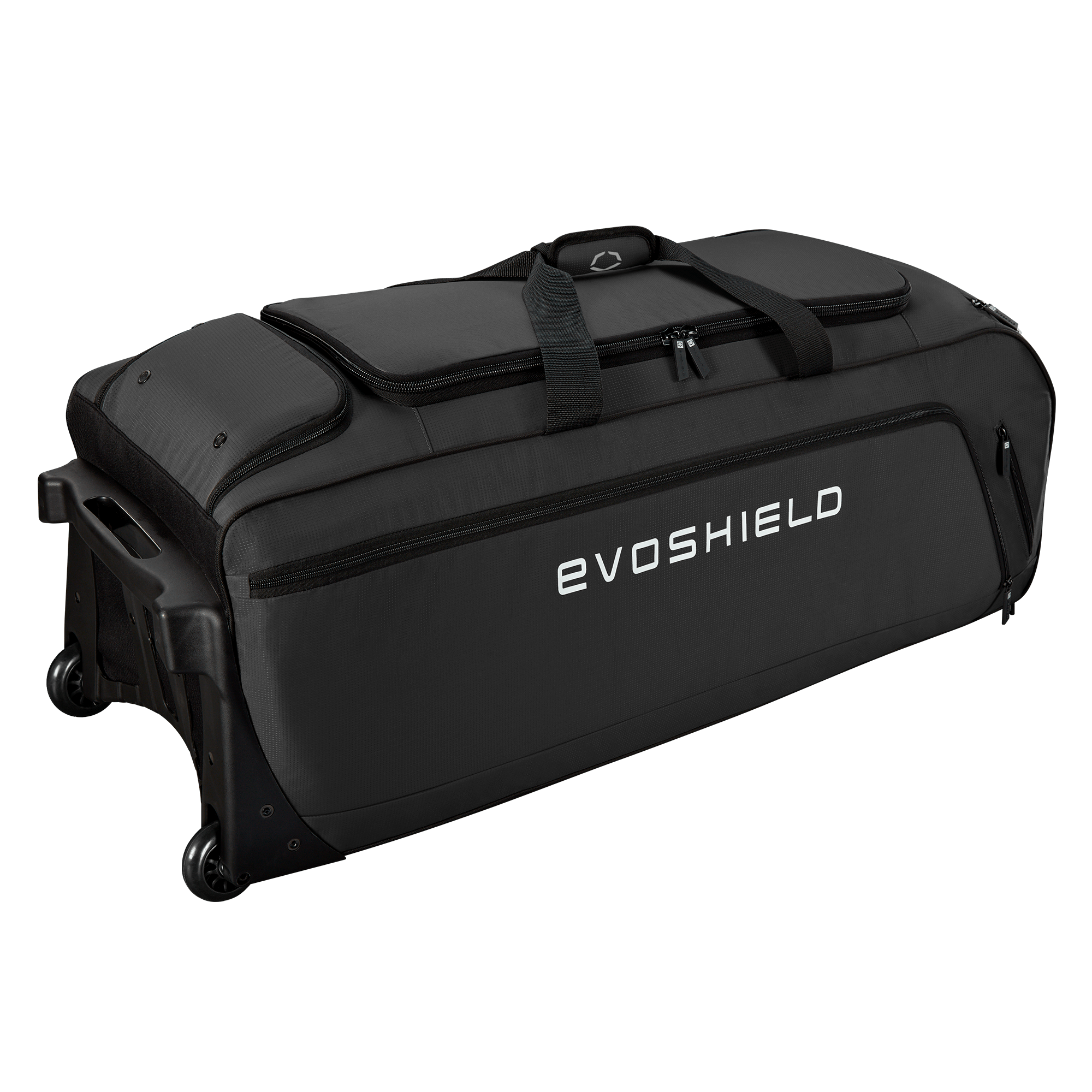 Evoshield Stonewall Wheeled Bag Main compartment fits full catcher's gear and batting helmet.