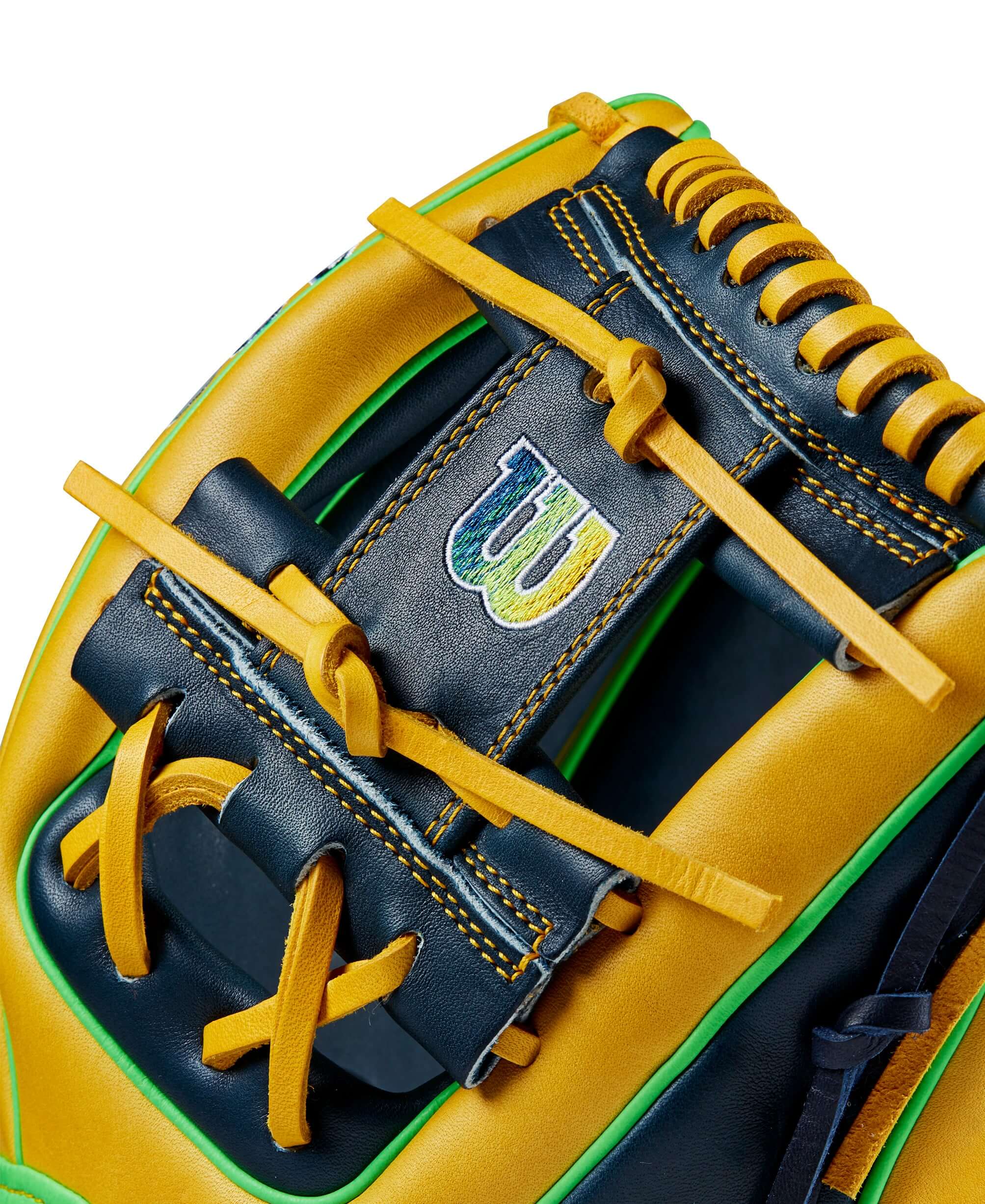 Wilson A2000 GOTM March 2023 Glove: 11.75 with Yellow, Navy Blue, and Neon Green Leather