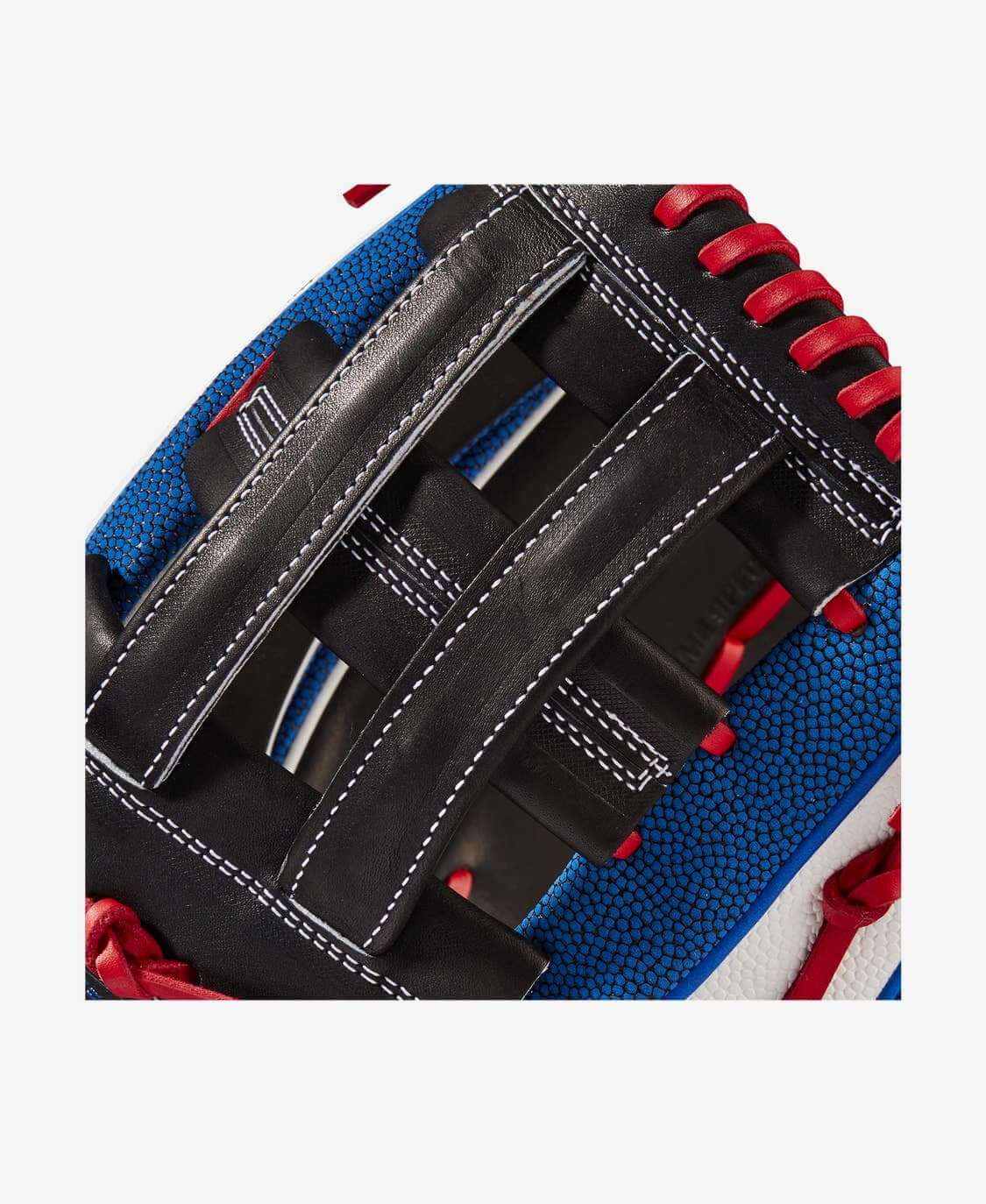 Wilson A2K Mookie Betts 12.5 outfield glove, Black/White/Royal/Red, Pro Stock Leather, Dual Post Web.