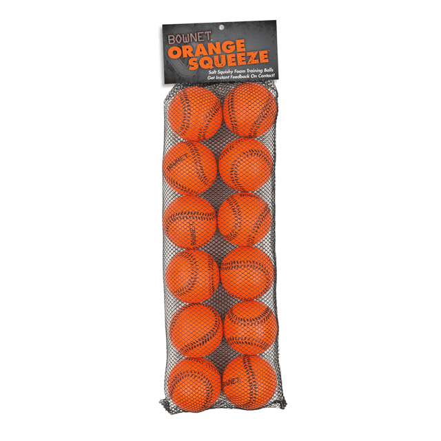 12 orange squishy foam baseballs with small sweet spot, impact-absorbing design