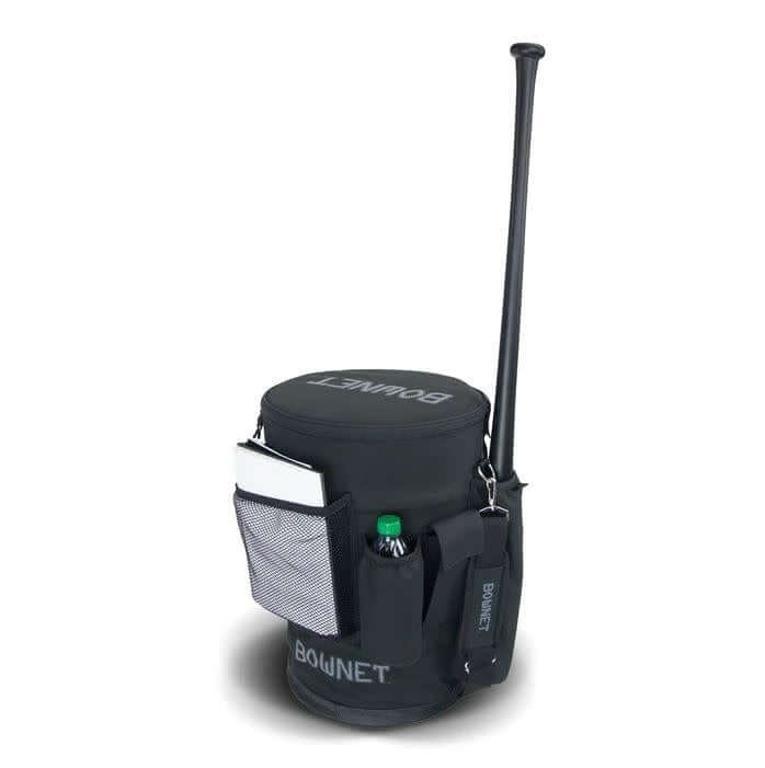 Bownet Bucket Bag with multiple pockets and padded shoulder strap