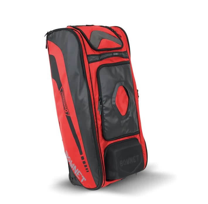 Bownet Commander Bag for catchers with 14 compartments and molded semi-hard case for helmet and spikes.